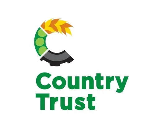 Country Trust logo with stylized agriculture graphic featuring green, yellow, and black elements.