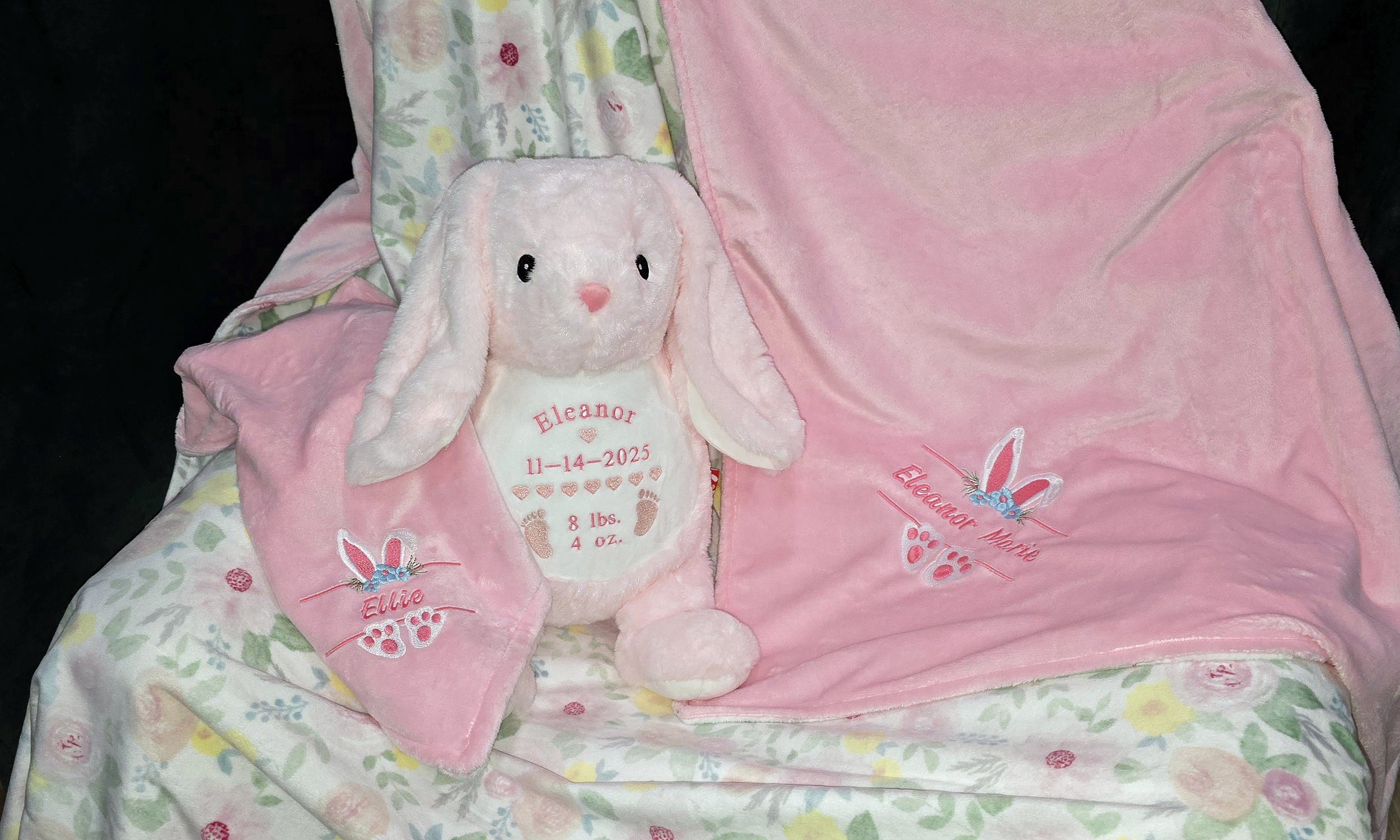 Custom Tailored Cuddle Fabric Personalized Baby Blanket and Car/Security Blanket