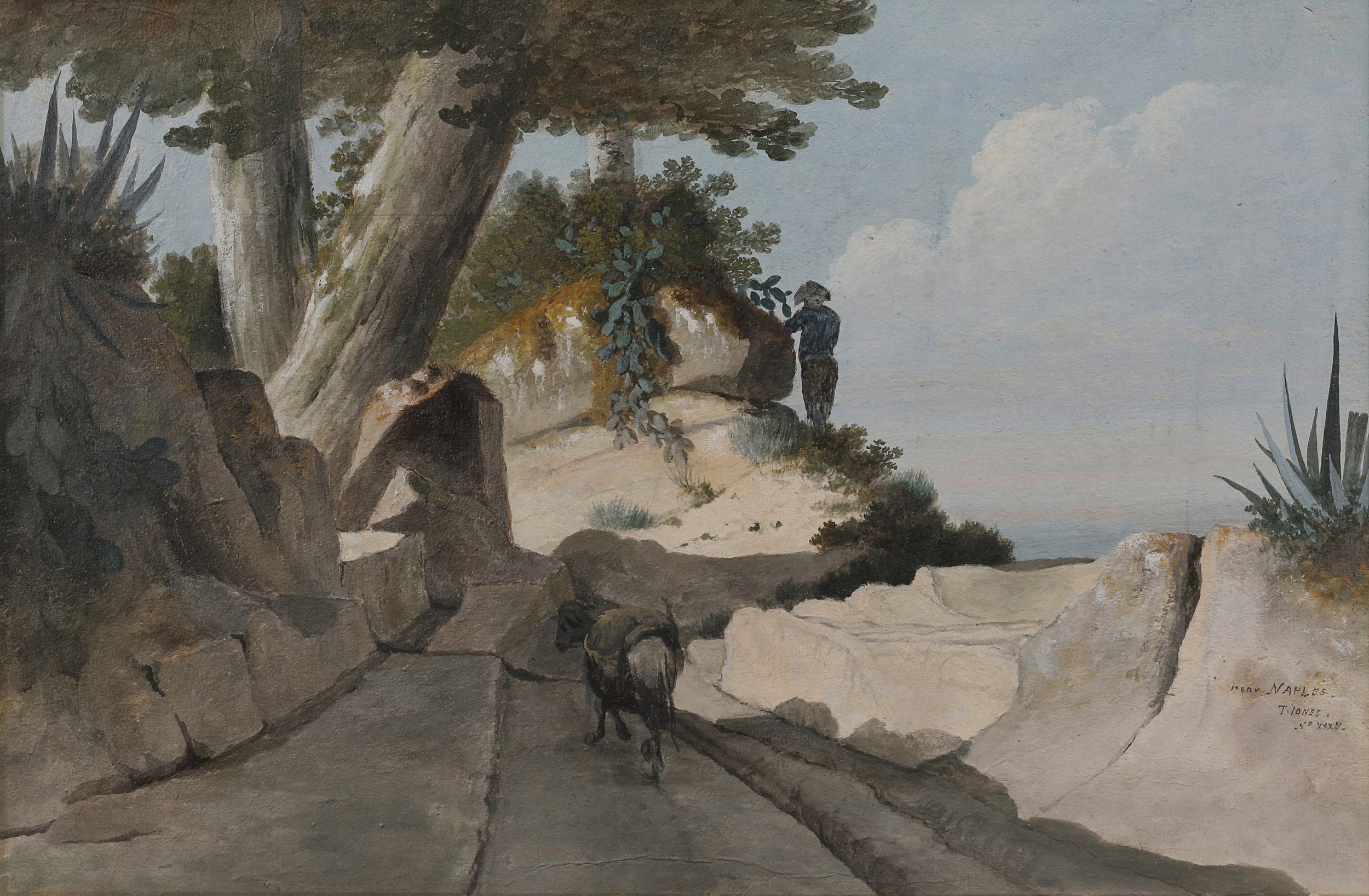 Karen Taylor Fine Art: Thomas Jones (1742 -1803), Near Naples with a mule on a track
oil on Italian writing paper, 27.7 x 43 cm.; 10 7/8 x 16 7/8 inches