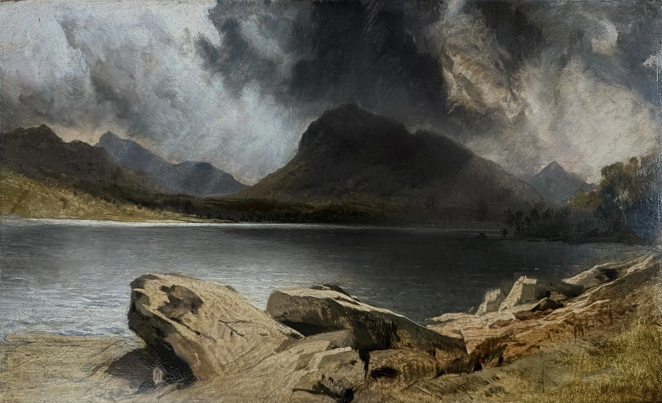 James Mackinnon: Sir Edwin Landseer, R.A. (1803-1873), Loch Laggan, Inverness, passing storm, oil on board, 27.9 x 45.7 cm 11 x 18 inches