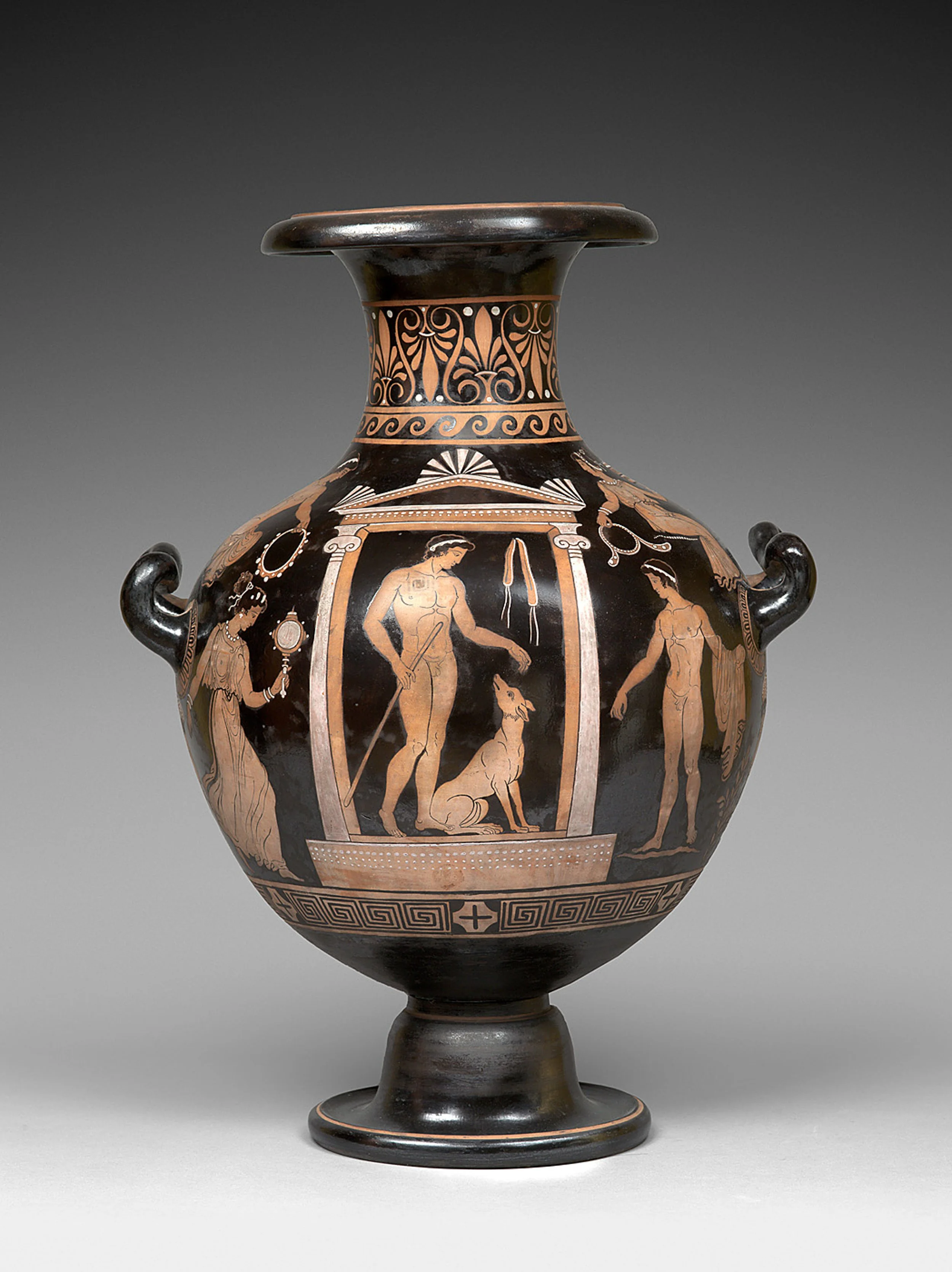 Justin Raccanello: Four large and important Etruscan type vases, Biagio Giustiniani manufactory, Naples, Italy. c. 1820. Each circa 58 cm high