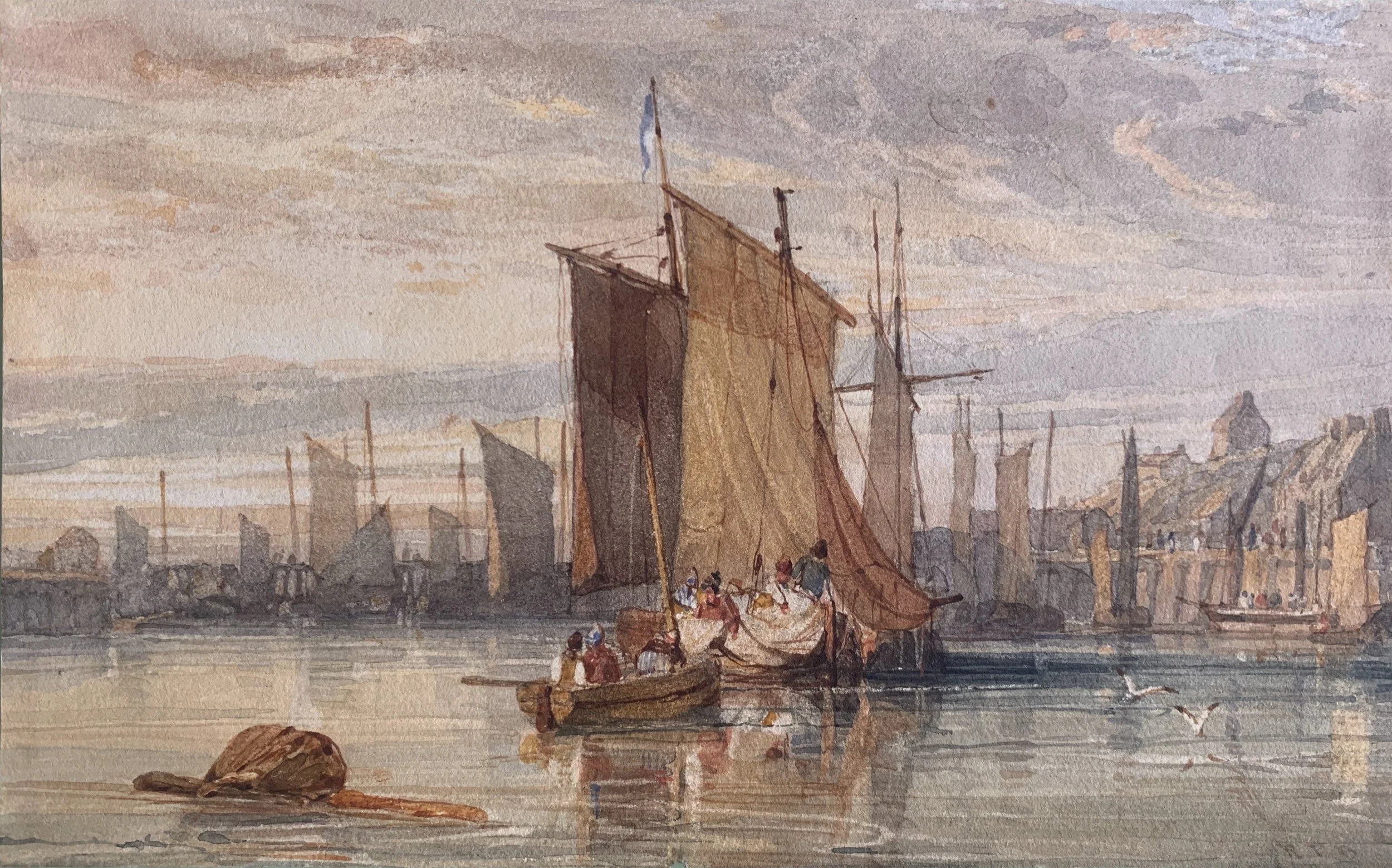 James Mackinnon: Richard Parkes Bonington (1800-1828), Inner harbour, Boulogne, watercolour, 15.5 x 24.8 cm (6 1/8 x 9 3/4 inches)