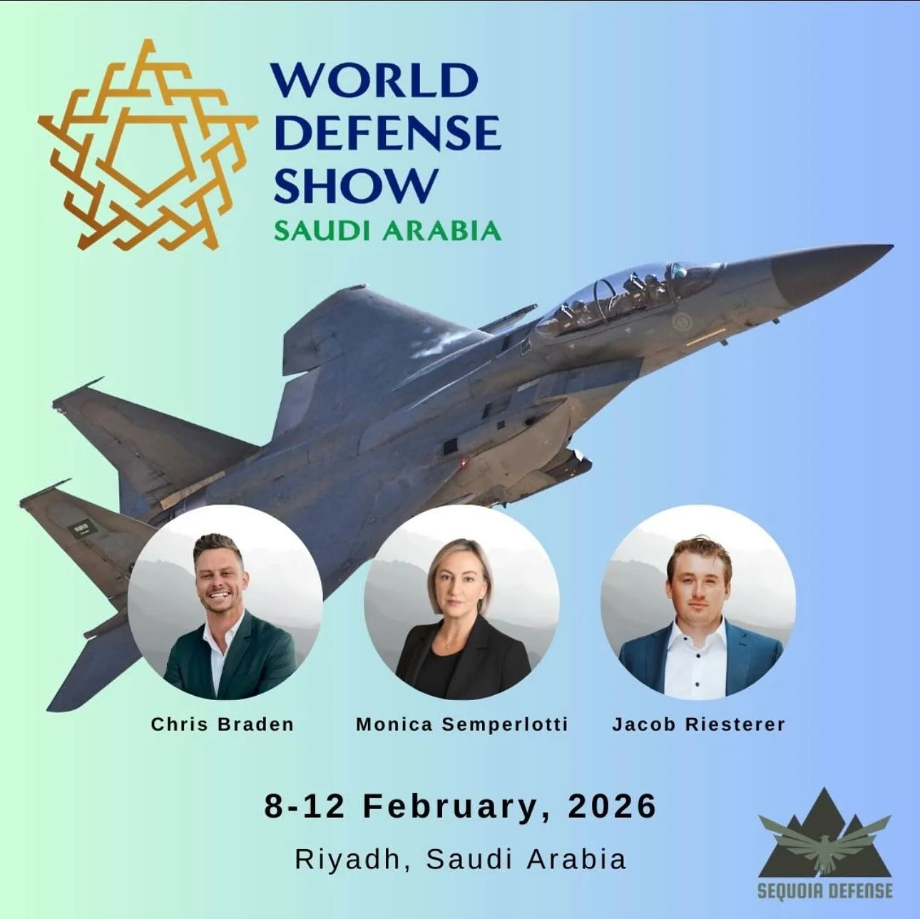 Countdown to the World Defense Show (#WDS) 2026! 🛡️

In just a few days, #SequoiaDefense will be on the ground in Riyadh for #WorldDefenseShow 2026, with Monica, Jacob, and Chris attending. During the show, our team is honored to be invited and grac
