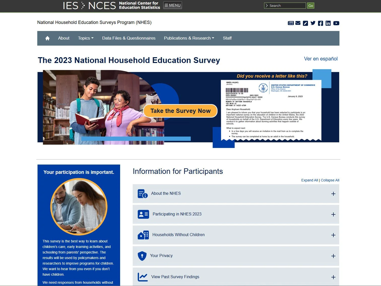IES Postsecondary Topics Landing page