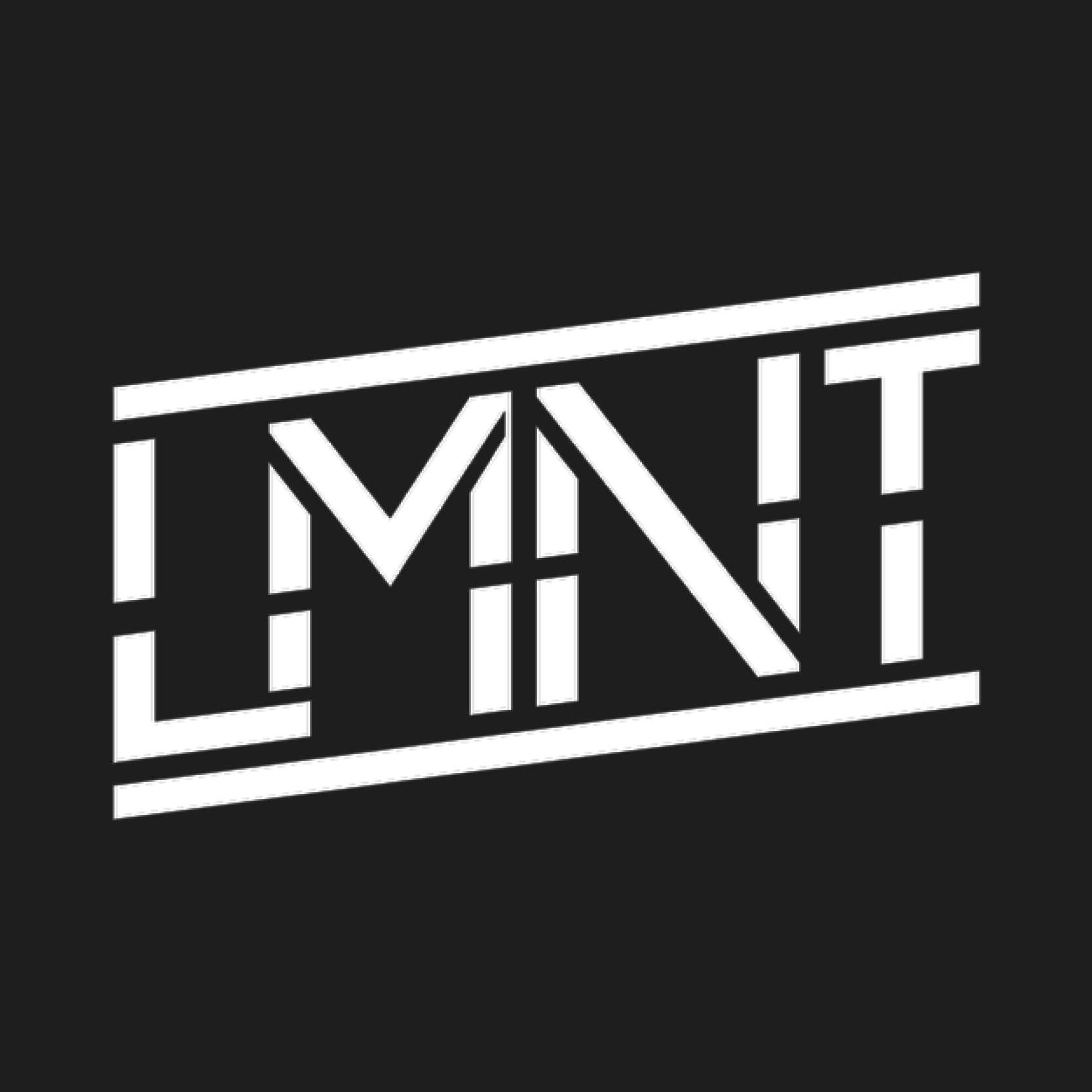 A black background with a white, stylized, 3D text that says 'LMNT' inside a tilted rectangular border.