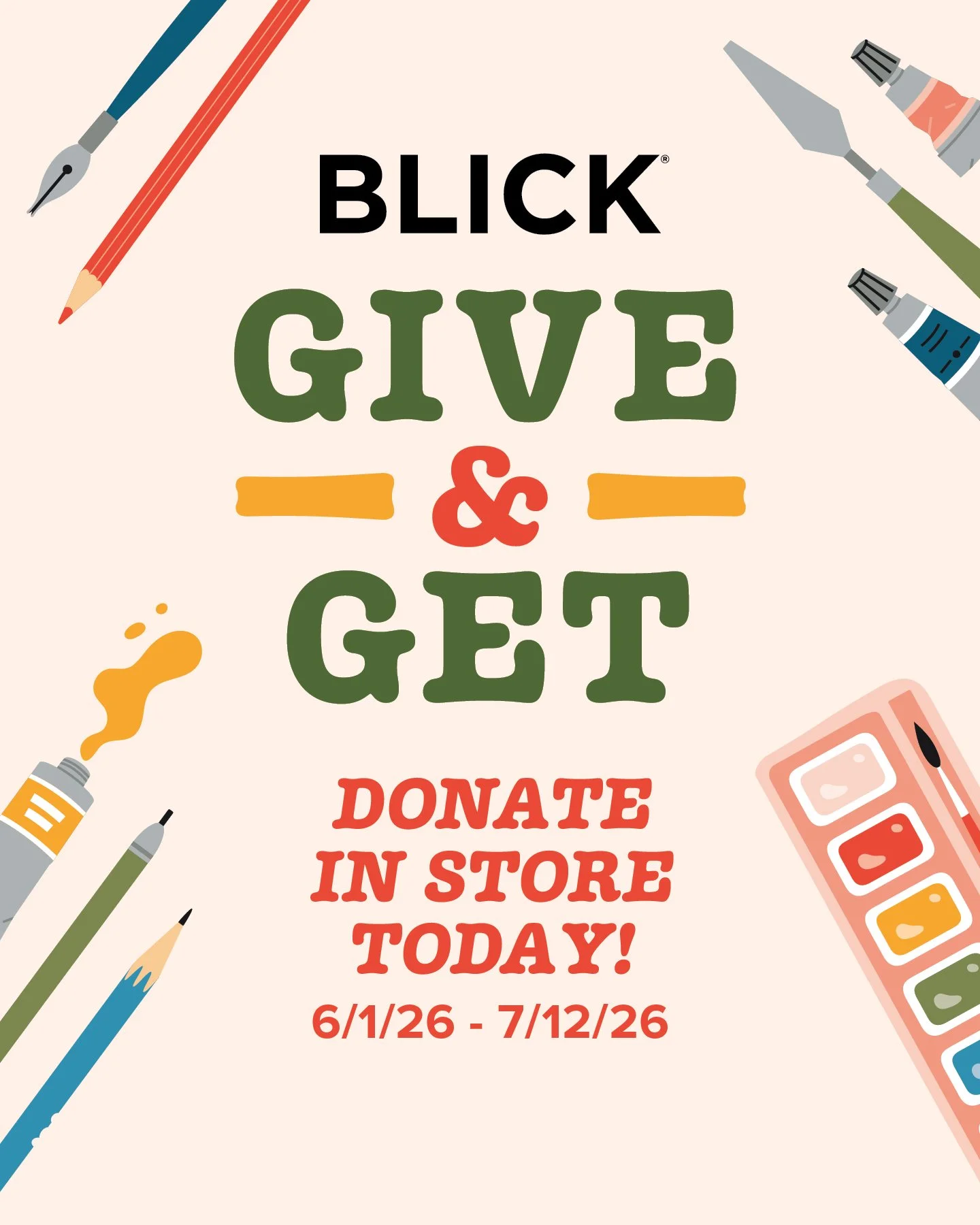 @blickartmaterials  is helping us spread the joy of art this summer! Donate new art materials to Bridges at your local Blick store on Capital Hill and receive a free Blick discount coupon! #blickartmaterials #giveandget