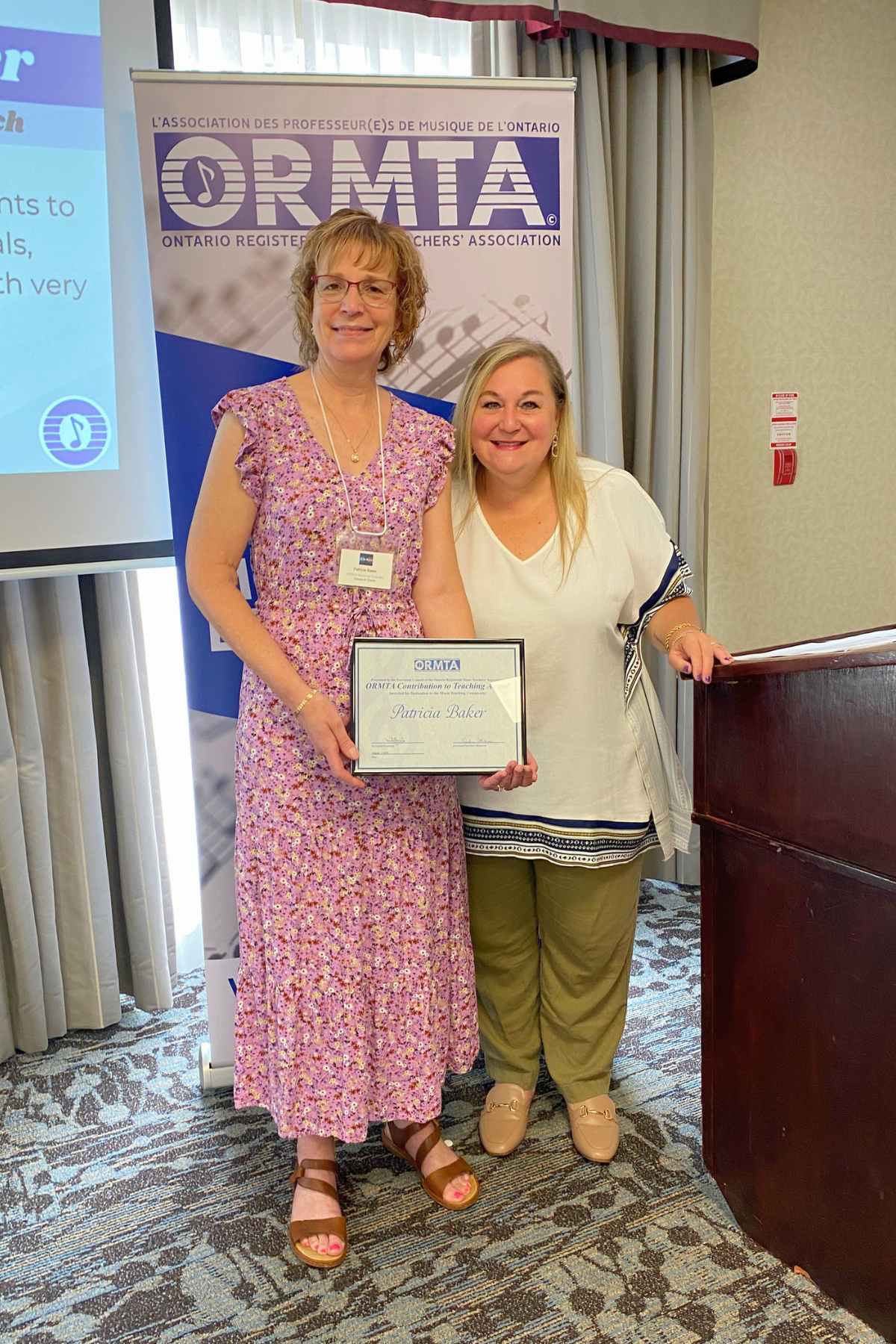 OCTA Recipient Patricia Baker, with ORMTA Board Chair Tania Granata.