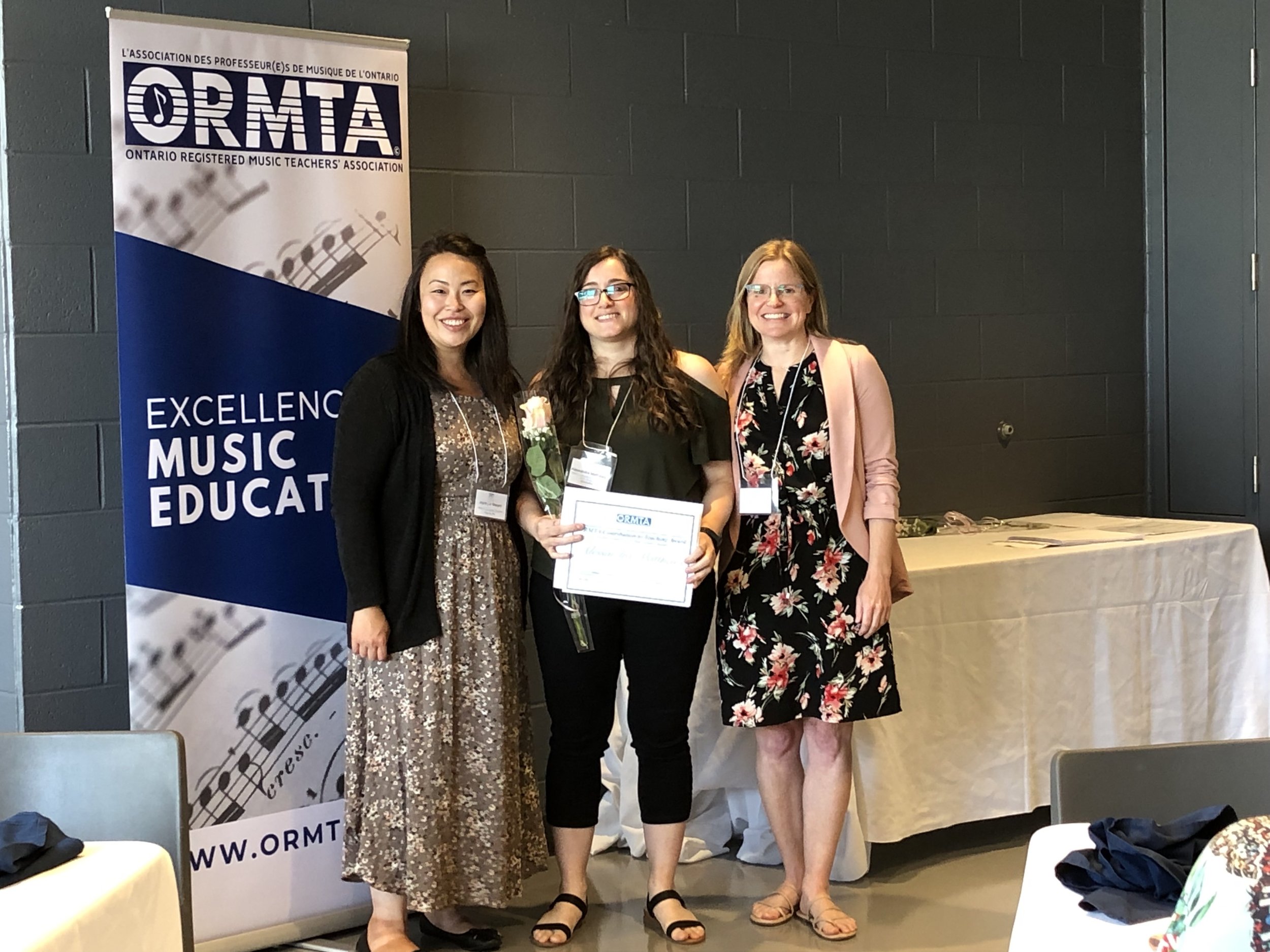 OCTA Recipient, Alessandra Matthews with ORMTA President, Joyce Co and Past President, Laura Gray