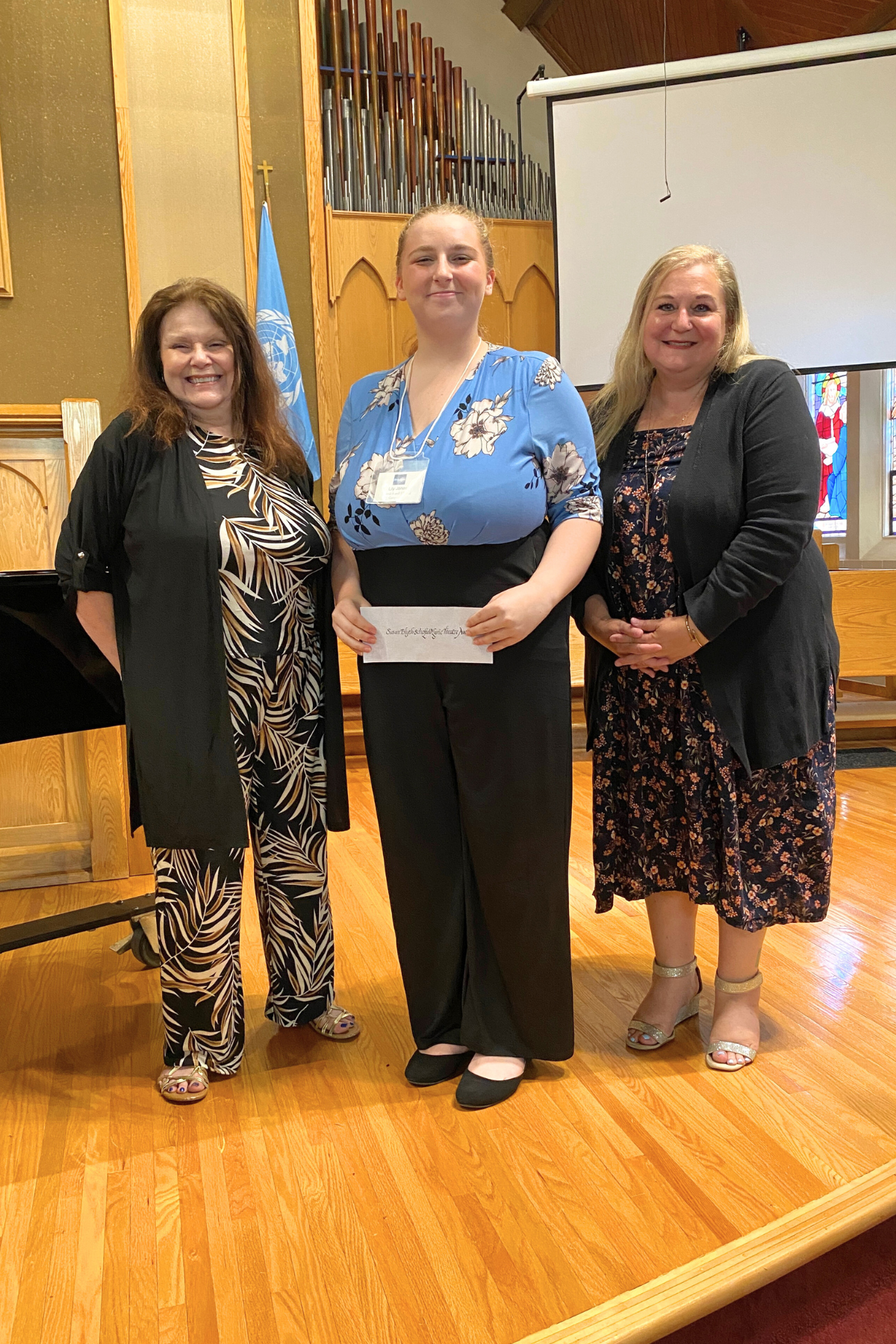 Vocal Competition Level 8 & 9 Award for Lyric Theatre winner, Lily Jones with ORMTA President, Tania Granata and award donor, Susan-Blyth Schofield