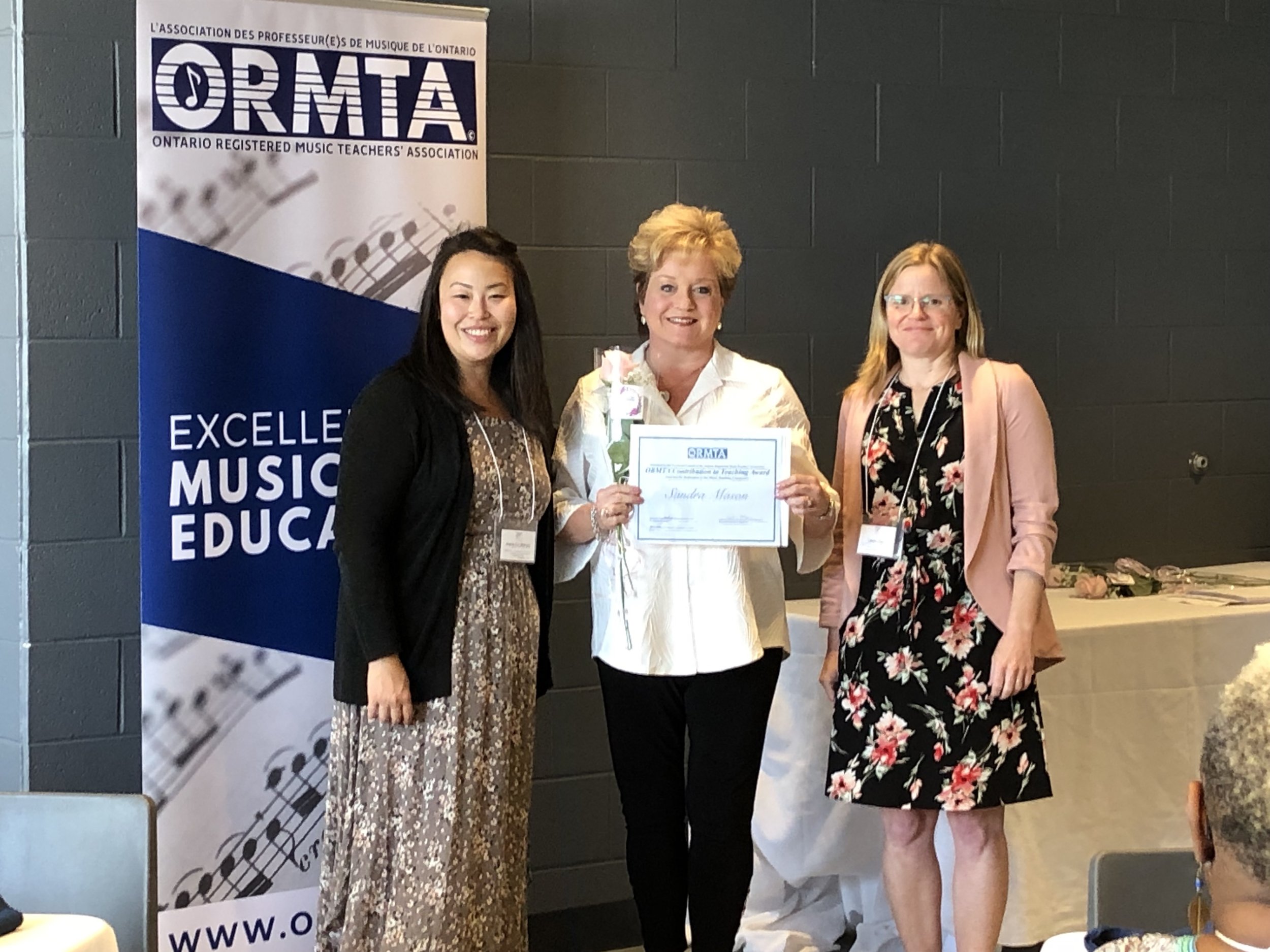 OCTA Recipient, Sandra Mason with ORMTA President, Joyce Co and Past President, Laura Gray