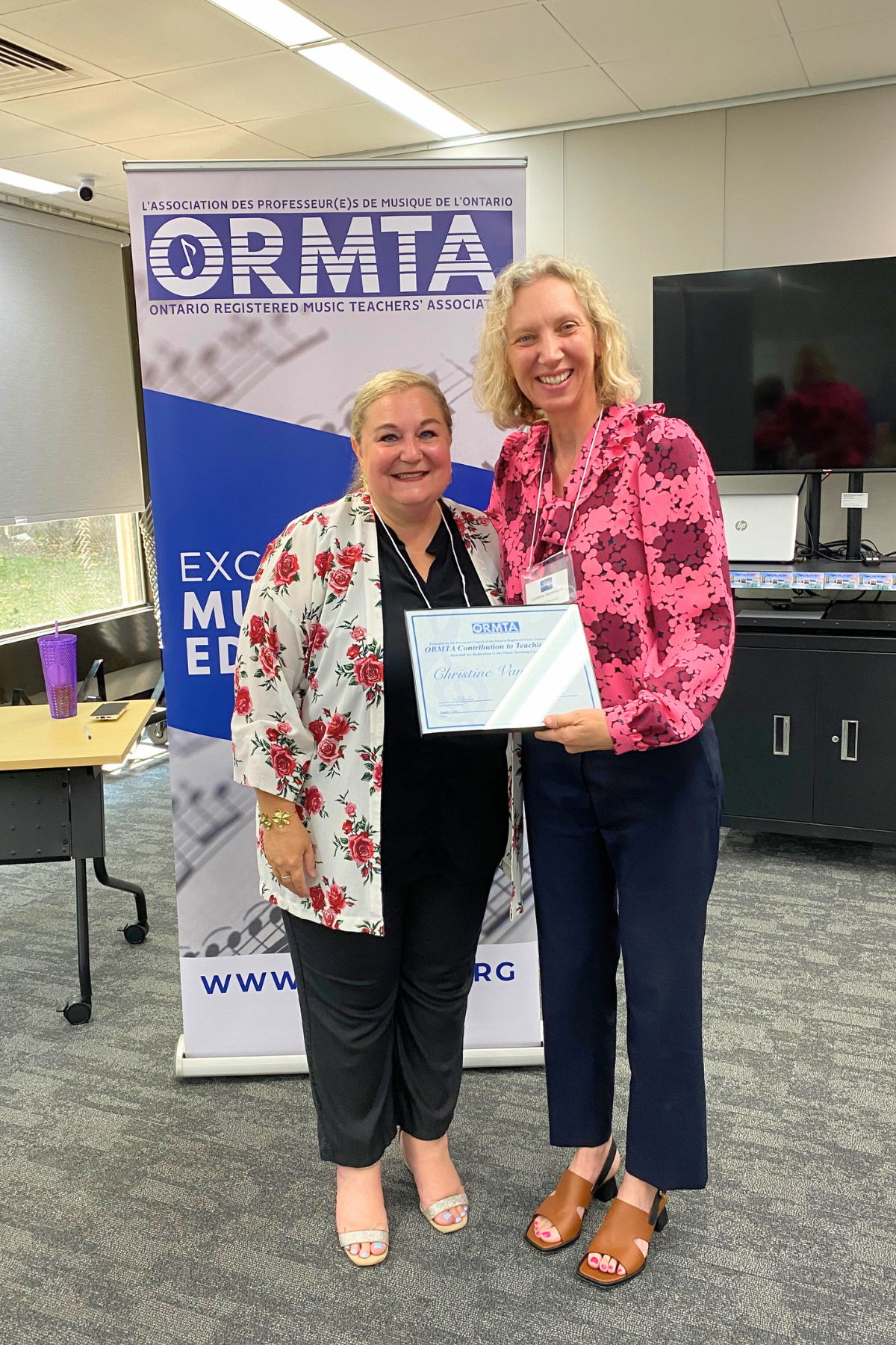 2025 OCTA Recipient, Christine Vanderkooy with ORMTA President, Tania Granata