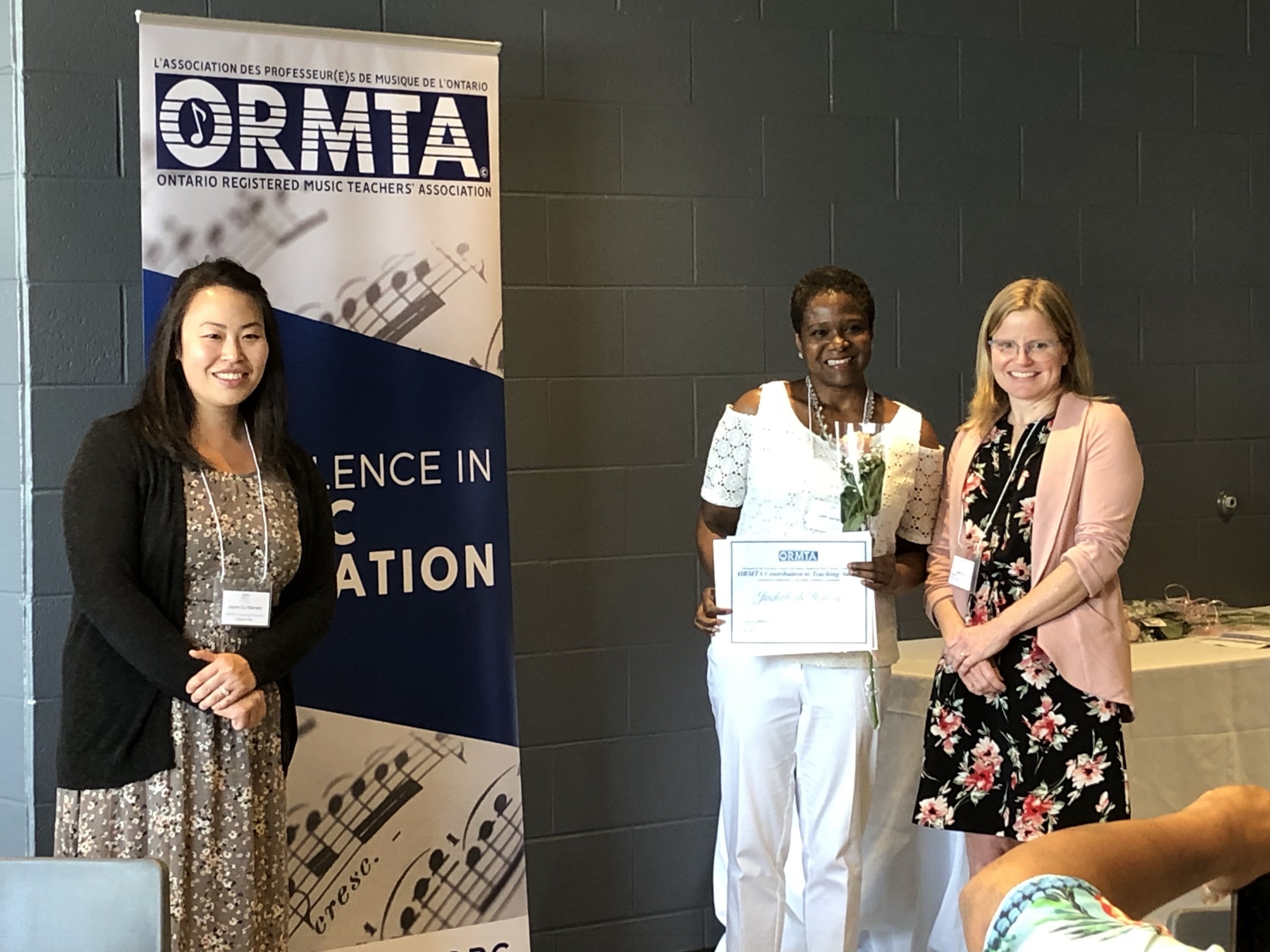 OCTA Recipient, Judith DeHaney with ORMTA President, Joyce Co and Past President, Laura Gray