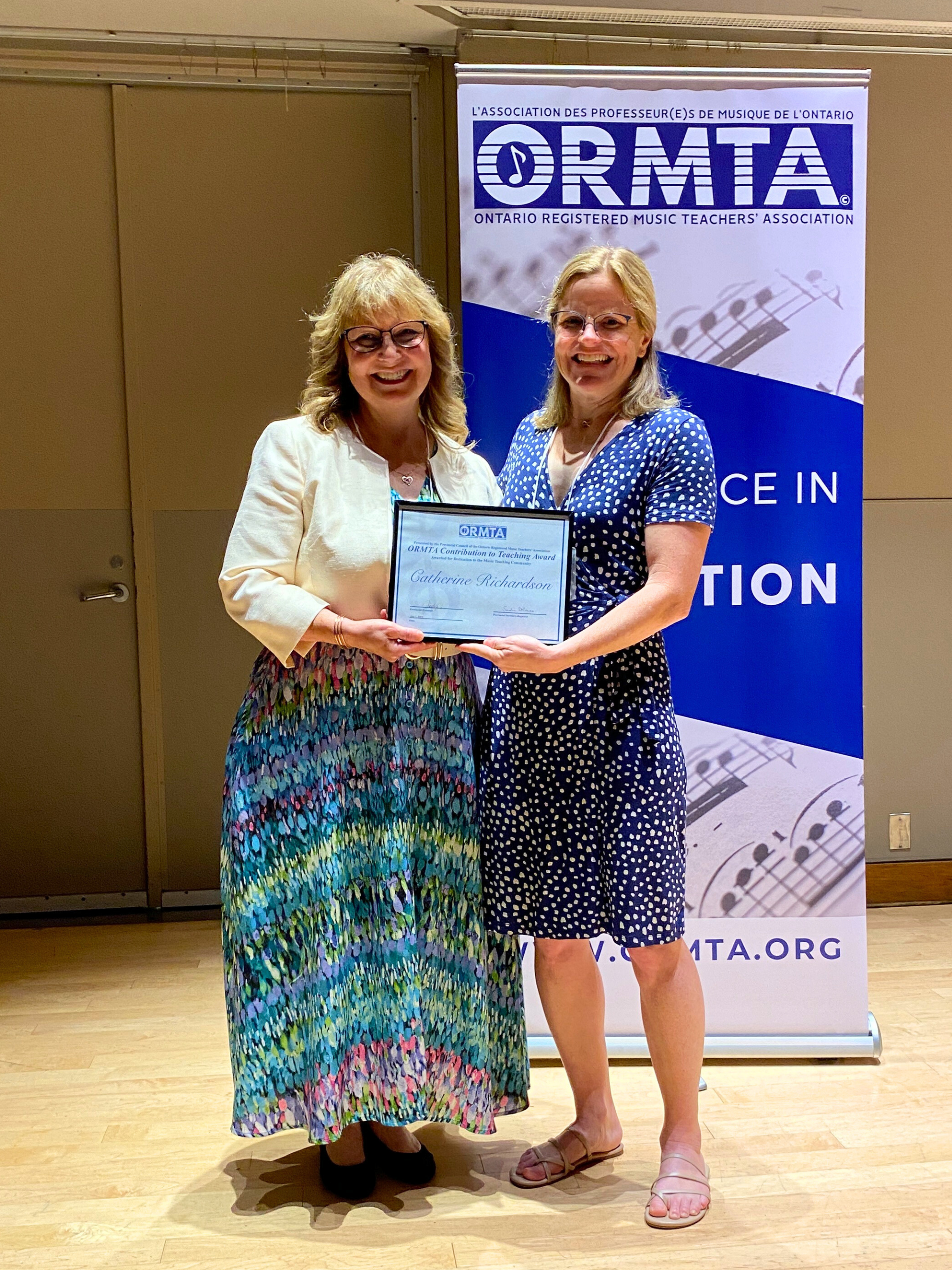 2024 OCTA Recipient, Catherine Richardson with ORMTA Past President, Laura Gray
