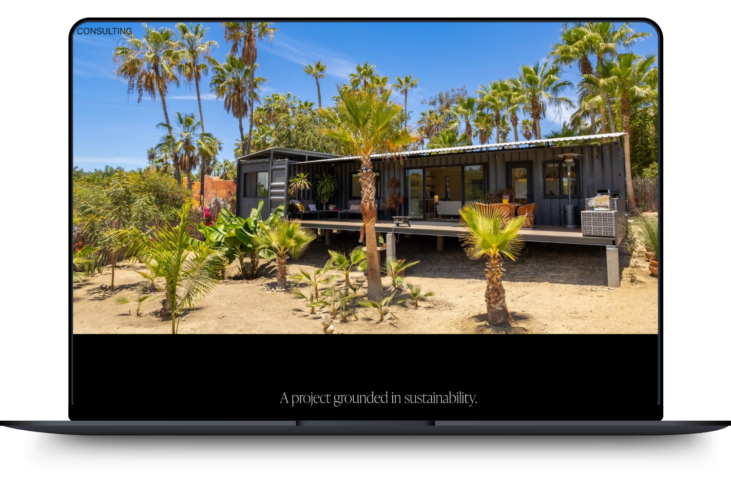 Website mockup for custom brand and design project for container homes in Baja California Sur.