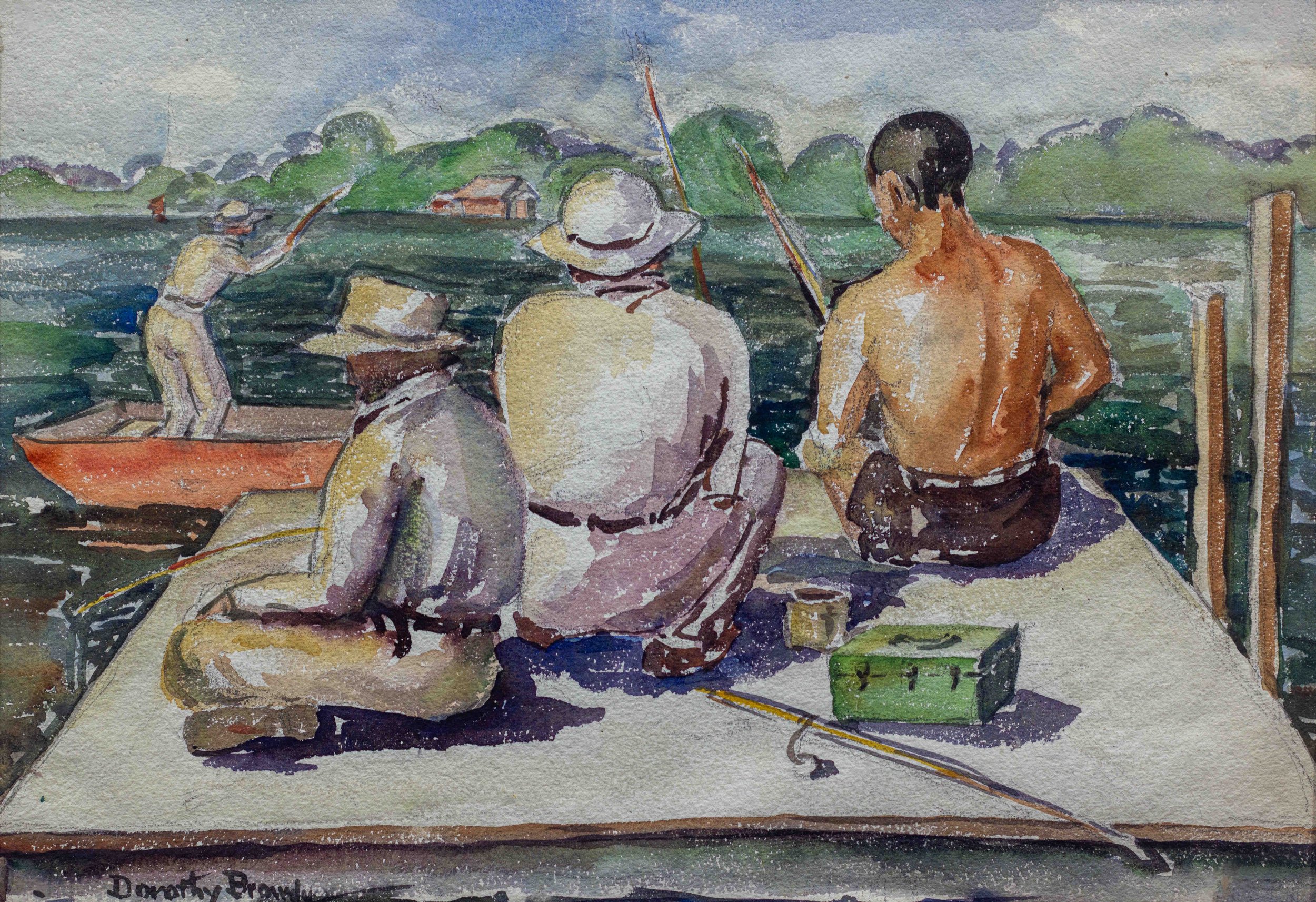 Just Fishing, circa (Lake Lotawana),
14 x 20" (paper),
watercolor on paper,
circa 1930's