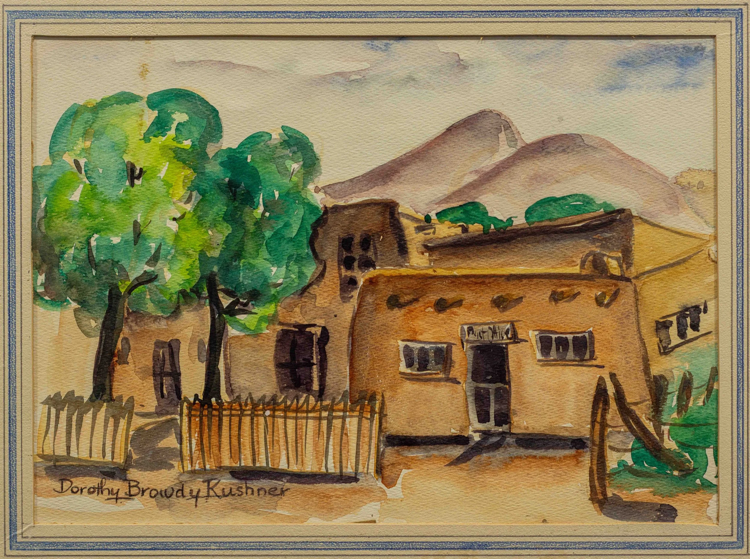 Post Office, New Mexico,
11 x 15", 
watercolor on paper,
1941