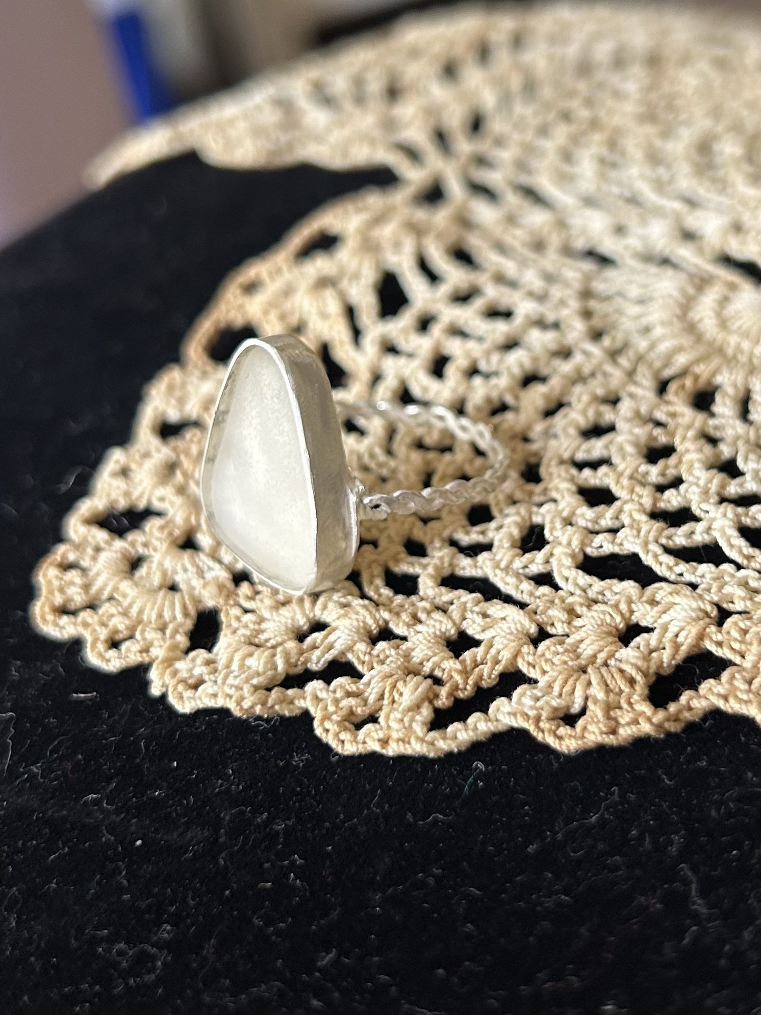 Clear Sea Glass Ring / Sterling Silver