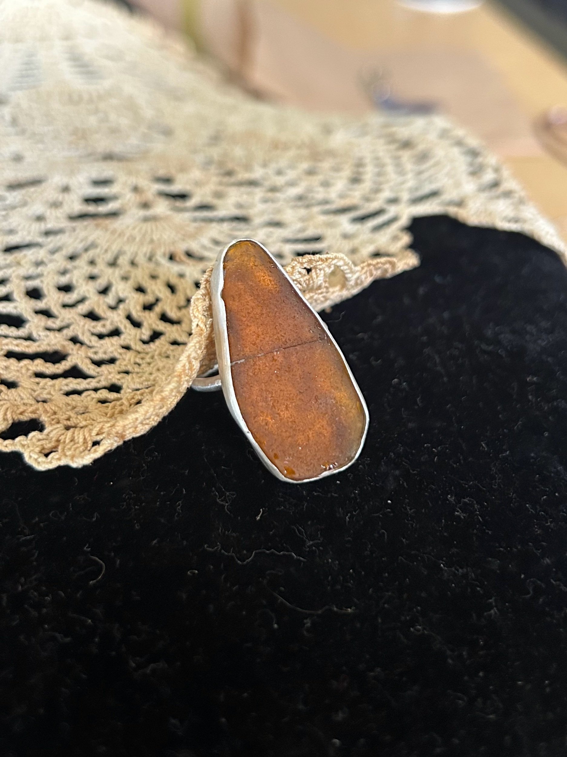 Brown Seaglass Ring / Sterling Silver