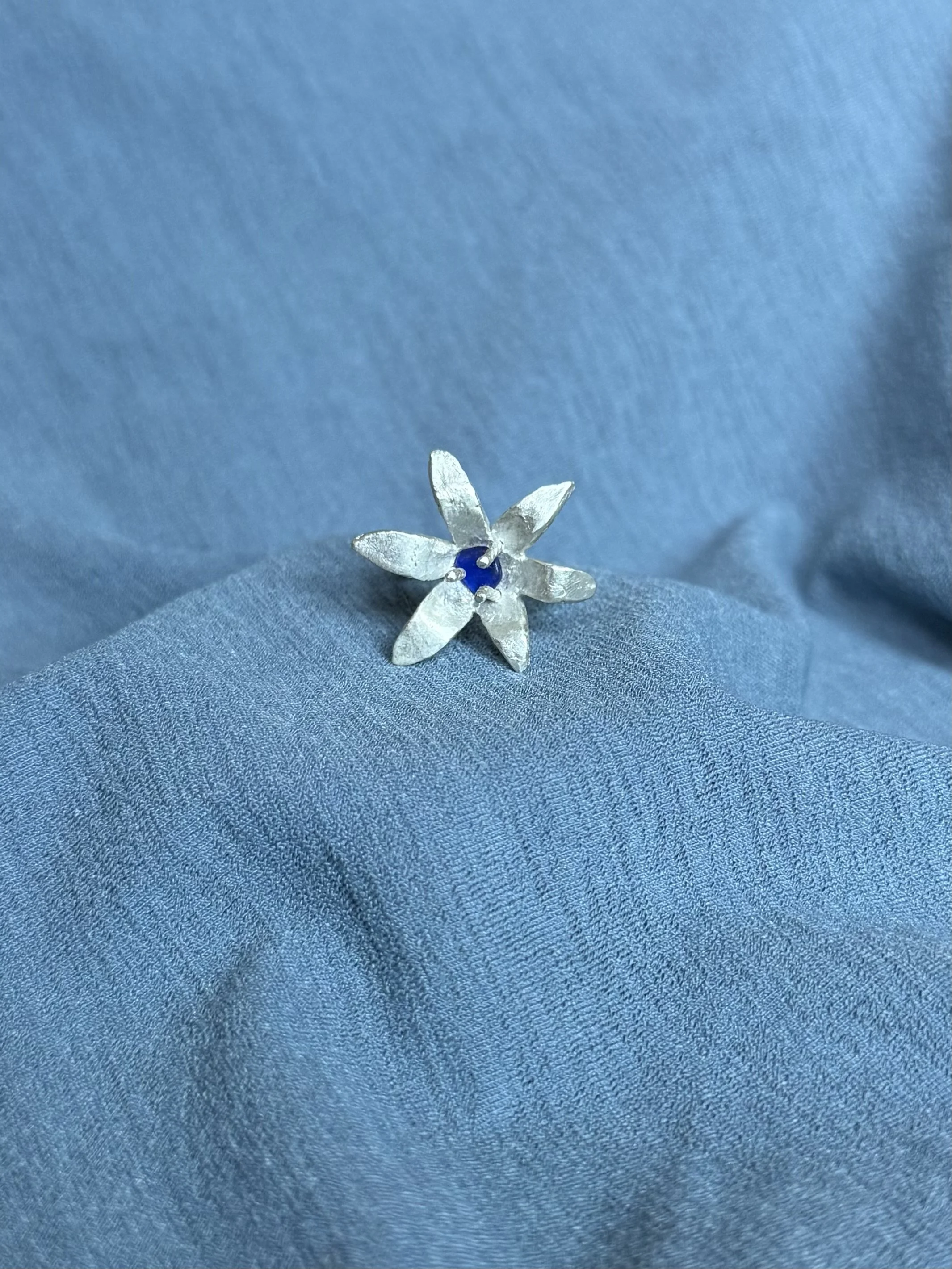 Blue Sea Glass Lily Ring