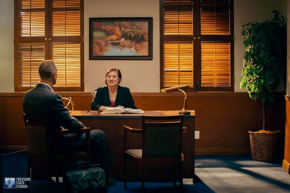 For the CEO, mayor, or mob boss on your call sheet...

The office space of your film dreams is now a reality.
Our new prebuilt Executive Office Suite set is a game-changer for filmmaking in Montana. With its elegant wood-paneled offices, dramatic T-s