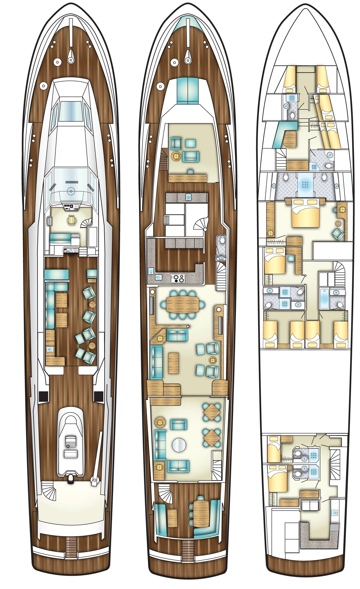Yacht interior deck plans with detailed layouts