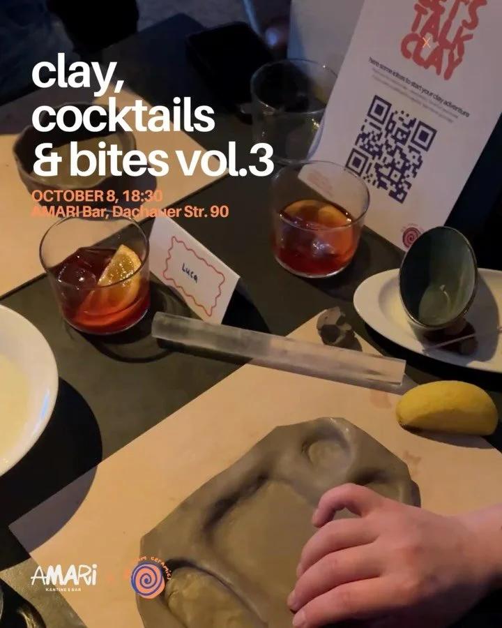 we are excited to return with our series at the cozy @amari.bar 🍸🌀
join us for an evening of creativity and cocktails and niceeeee music! you will enjoy: 
- a hands-on clay workshop (yes, we can make cocktails glasses too🤝🏻)
- 3 specially crafted
