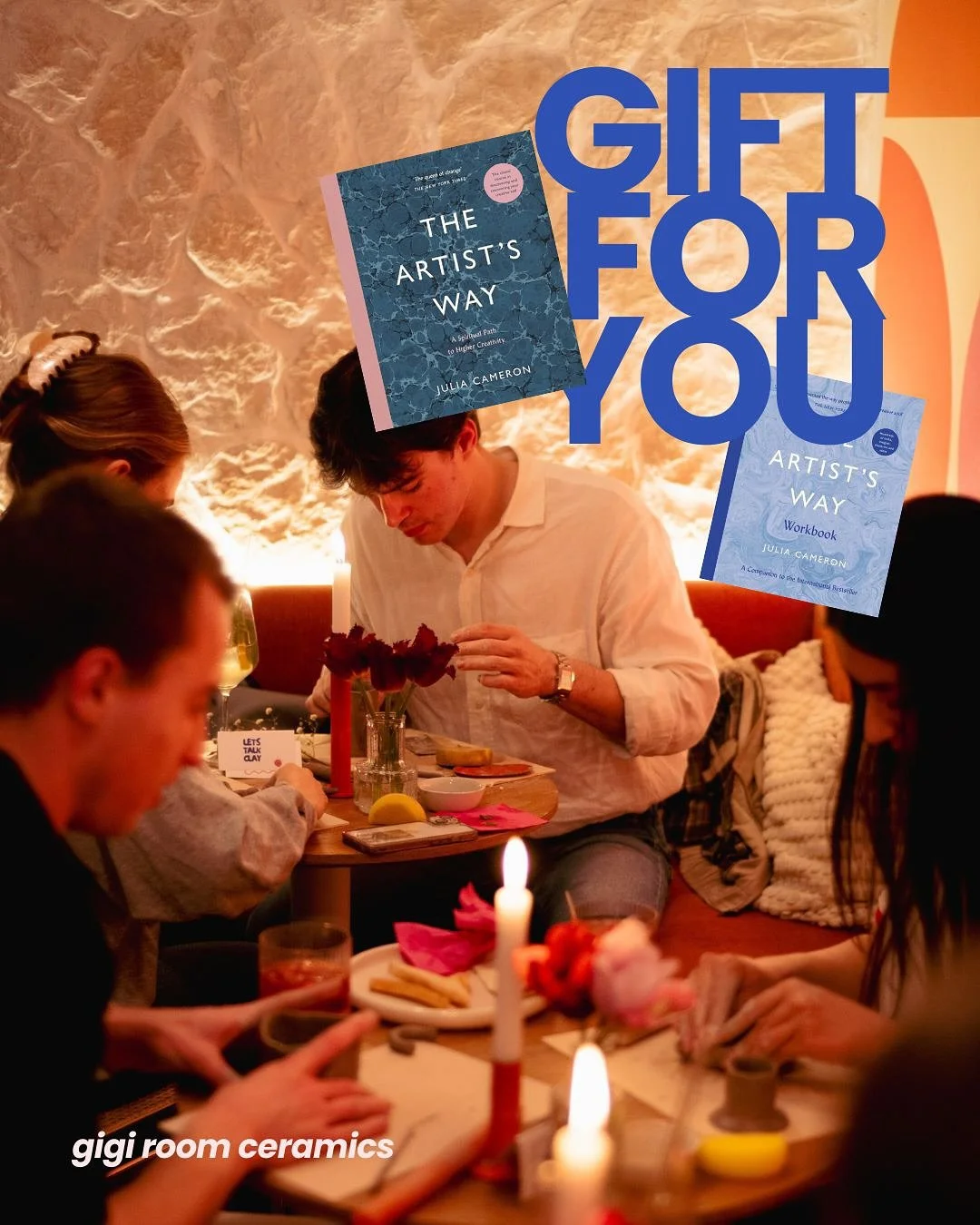 here comes the next december giveaway, and this one makes me so happy to share!!
i&rsquo;m gifting two spots for any gigi room clay event of your choice next year and the artist&rsquo;s way: a book that truly changed something in me🌀🌀🌀

this book 