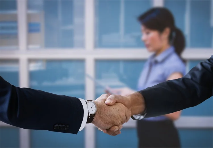 Two business professionals shaking hands