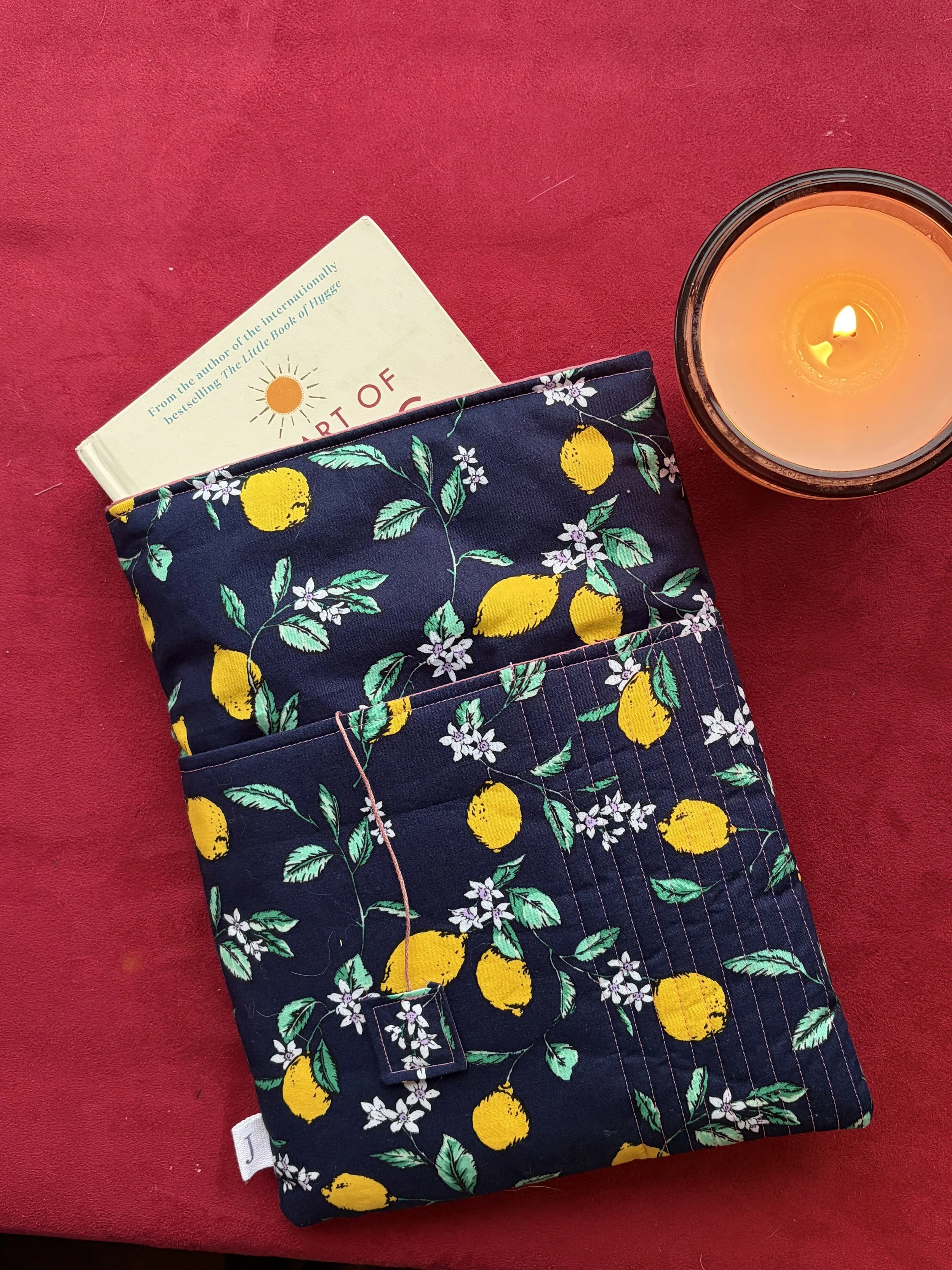 Hand-Sewn Book Sleeve & Matching "Tea Bag" Bookmark Set