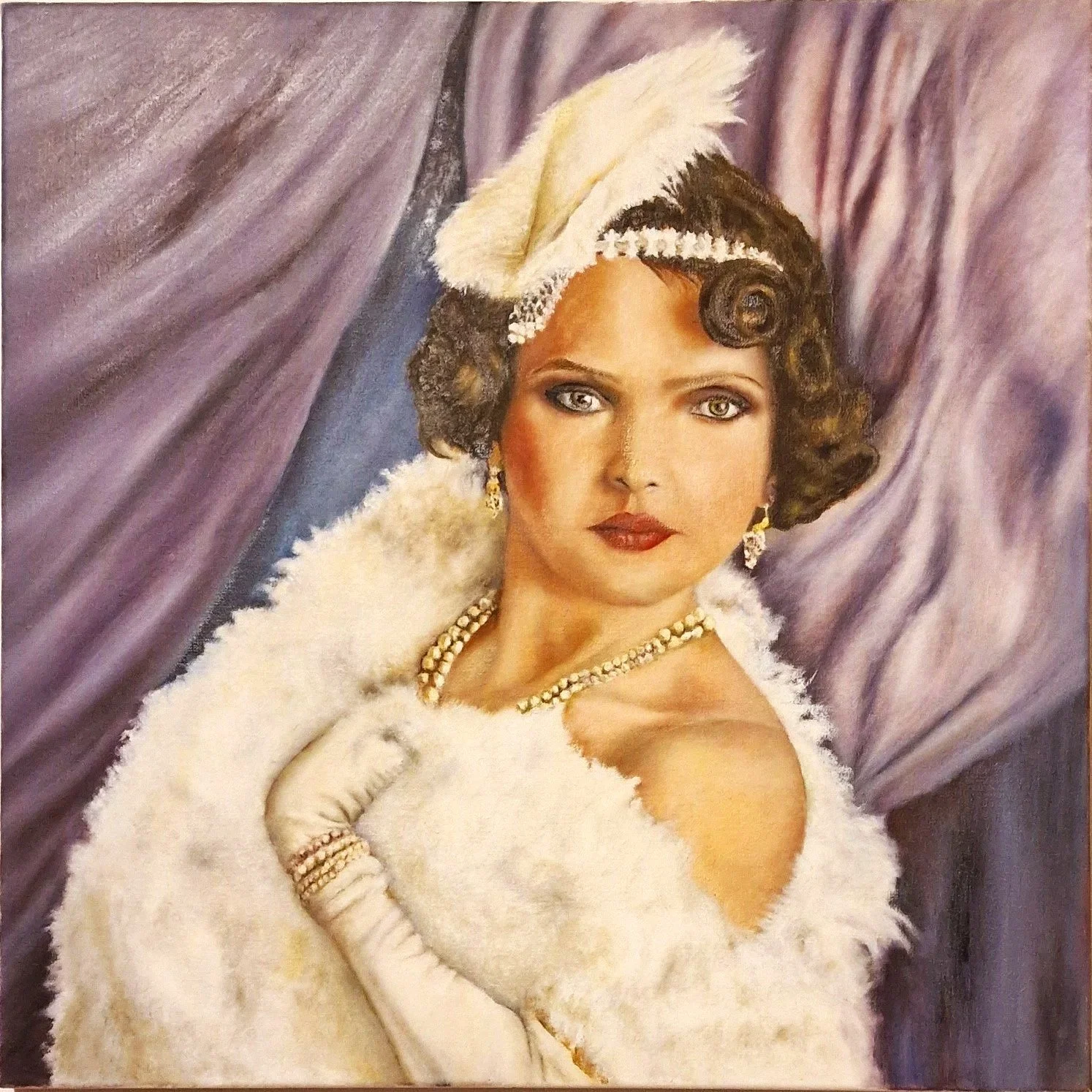 Showgirl — oil on linen canvas portrait by Carl Aiden Brown, AidenMay Creative London, 2025