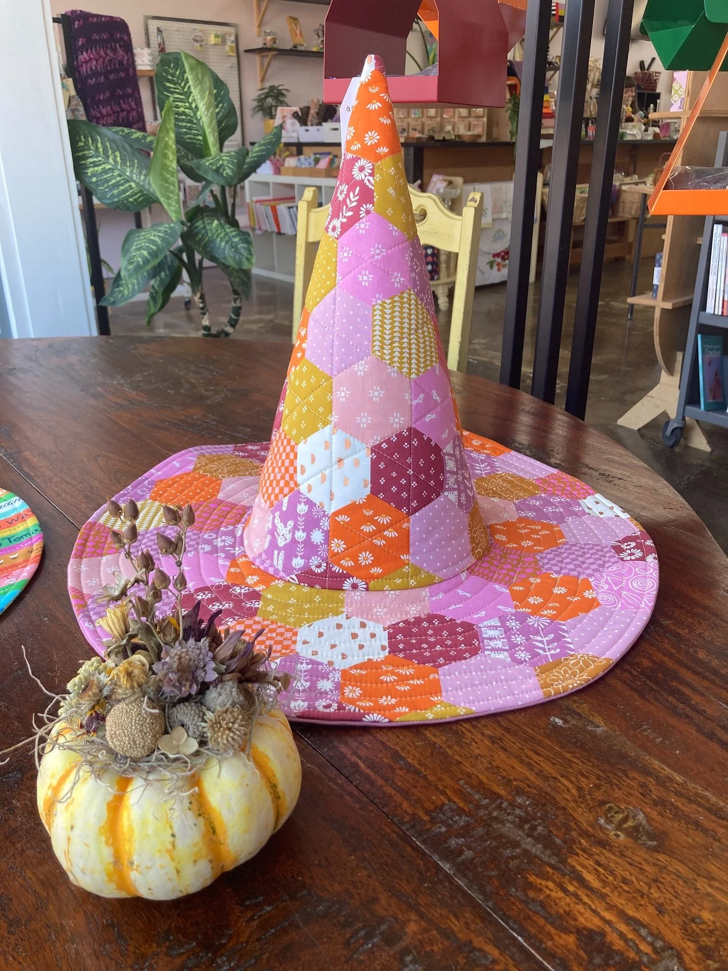 Brand new in the shop today: A fresh batch of @quiltbag.shop witch hats! Featuring two @rubystarsociety prints, upcycled quilts and bedspreads, even some appliqu&eacute; goodness. 

Our first (sold out!) workshop for creating your own witch hat is to