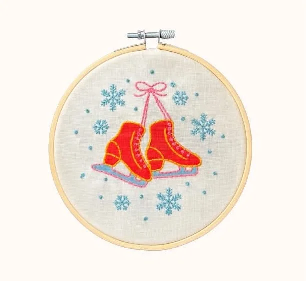Join us Tuesday 12/2 6:30-8:30pm for a cozy night of beginner friendly stitching with Bianca Howell of Owl &amp; Drum! Did you know Bianca has designed several of the stitch kits on our shelves? Her adorable ice skates design is inspired by Little Wo