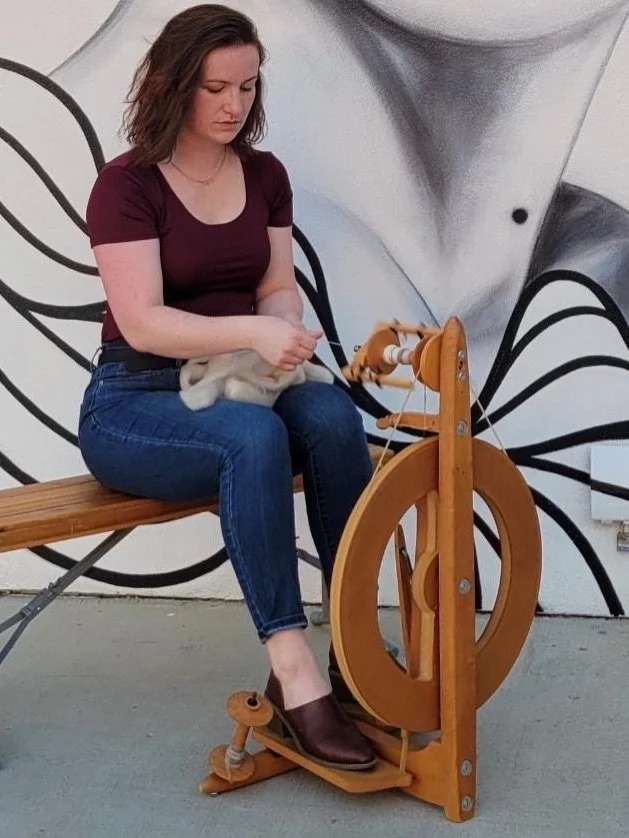 We are thrilled to introduce Private Spinning Lessons with Hana Dickens! Beginning Saturday 2/21, you can choose your 50 minute time spot when you sign up on our website. 

You might have noticed our spinning wheel at the shop, hanging out looking pr
