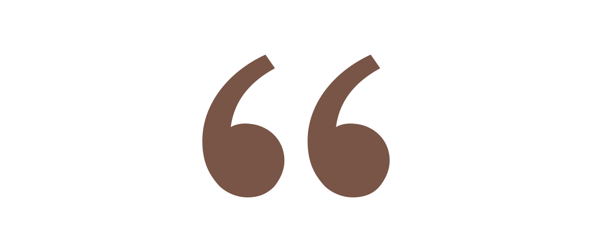 Quotation mark icon in brown over black background
