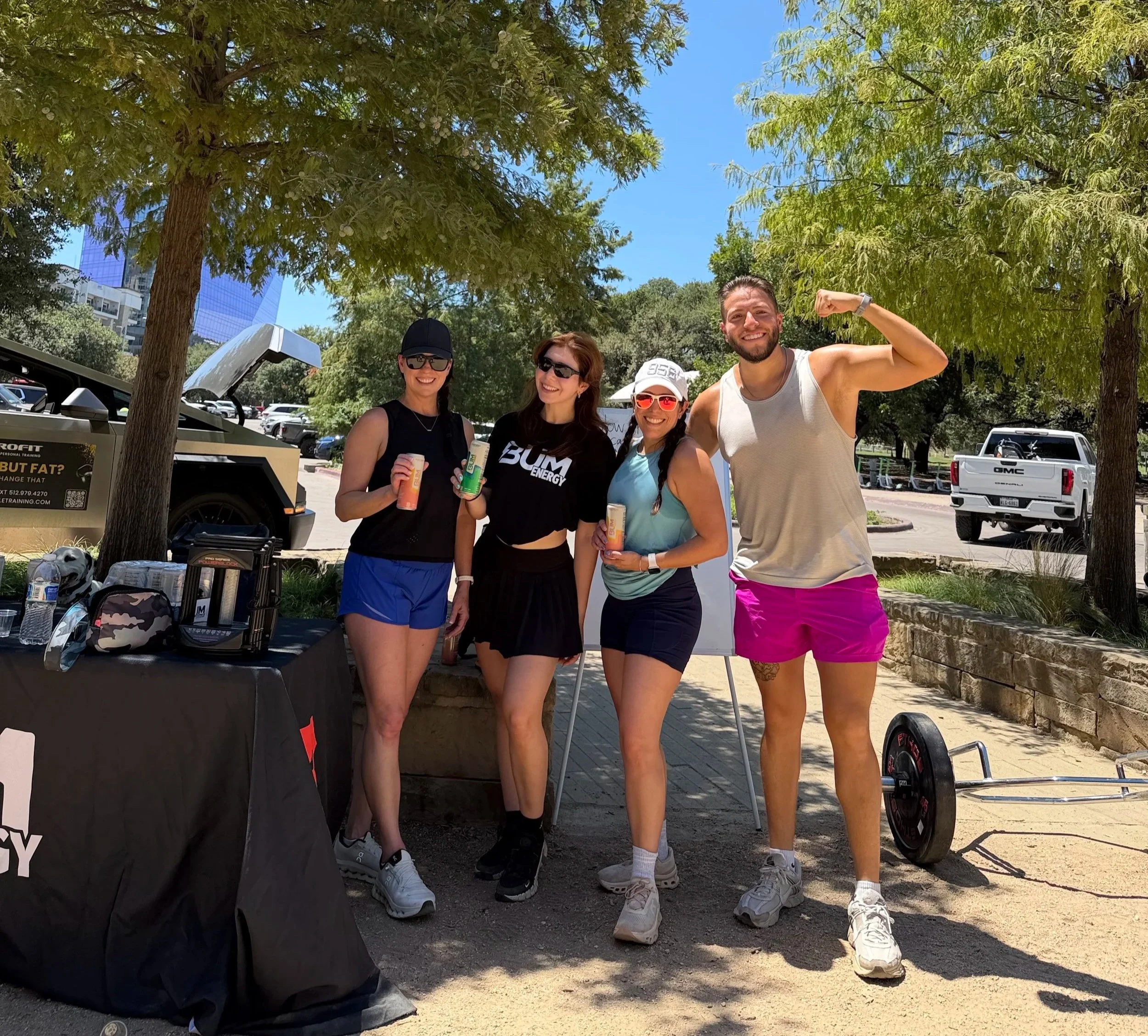 Joey Munoz of Orofit Mobile Training with members of the Austin fitness community at an outdoor training event.