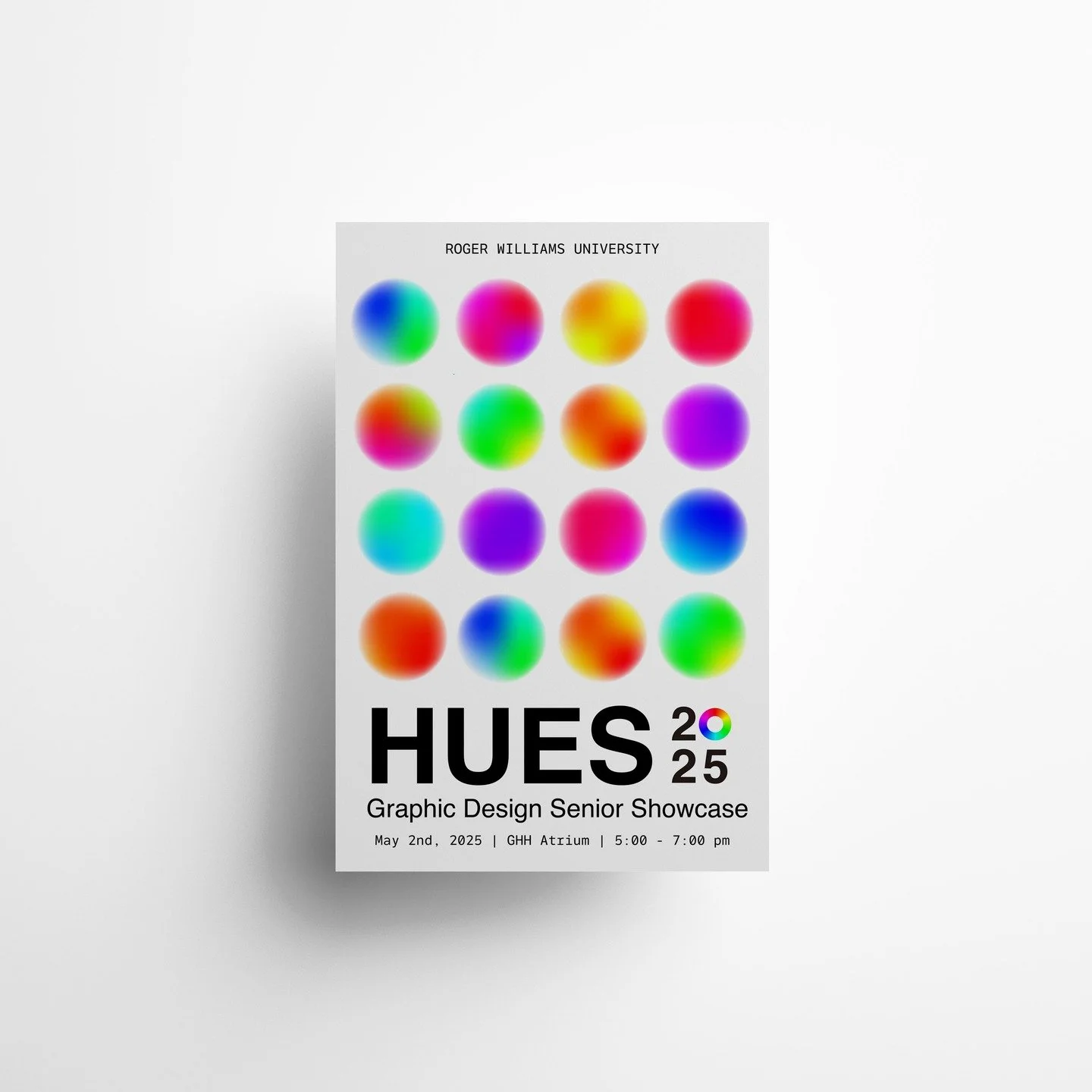 The RWU Graphic Design Senior Showcase is this Friday from 5&ndash;7 PM in the GHH Atrium! 🎨 In my portfolio class, we each submitted poster designs and collaborated on the final version you&rsquo;ll see around campus and at the event. This one isn&