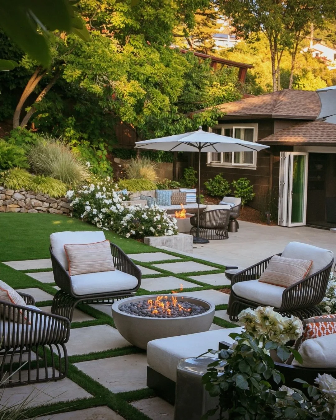 Tucked away in the Oakland Hills this beautiful project embraces the idea that a backyard of any size can be the ultimate hang zone for the whole family. From curated native plantings, a fire bowl made for lingering, dining and cooking area for conve