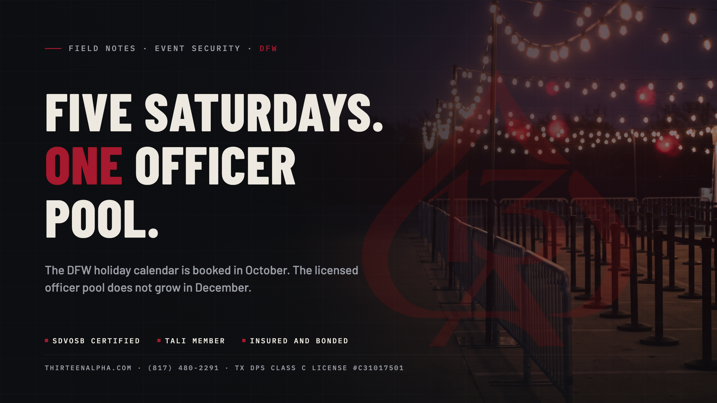 Event Security in DFW: The Holiday Calendar Is Booked in October, Not December