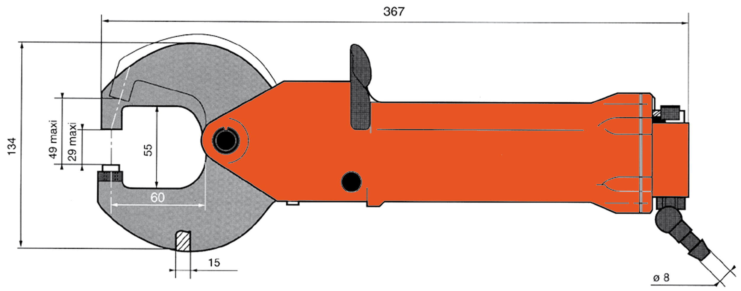RB 40-60 Compression Riveter Alligator Jaw Type Measurements