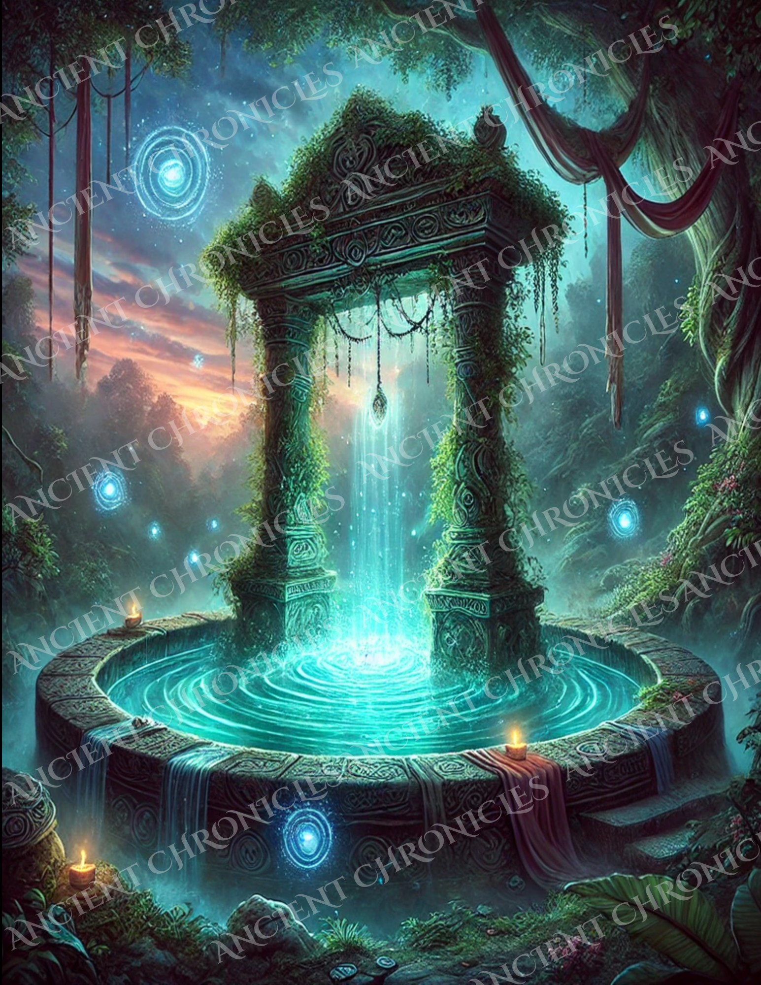Sacred Wells Wall Art – Enchanted Celtic Waterfall Portal | Digital Download