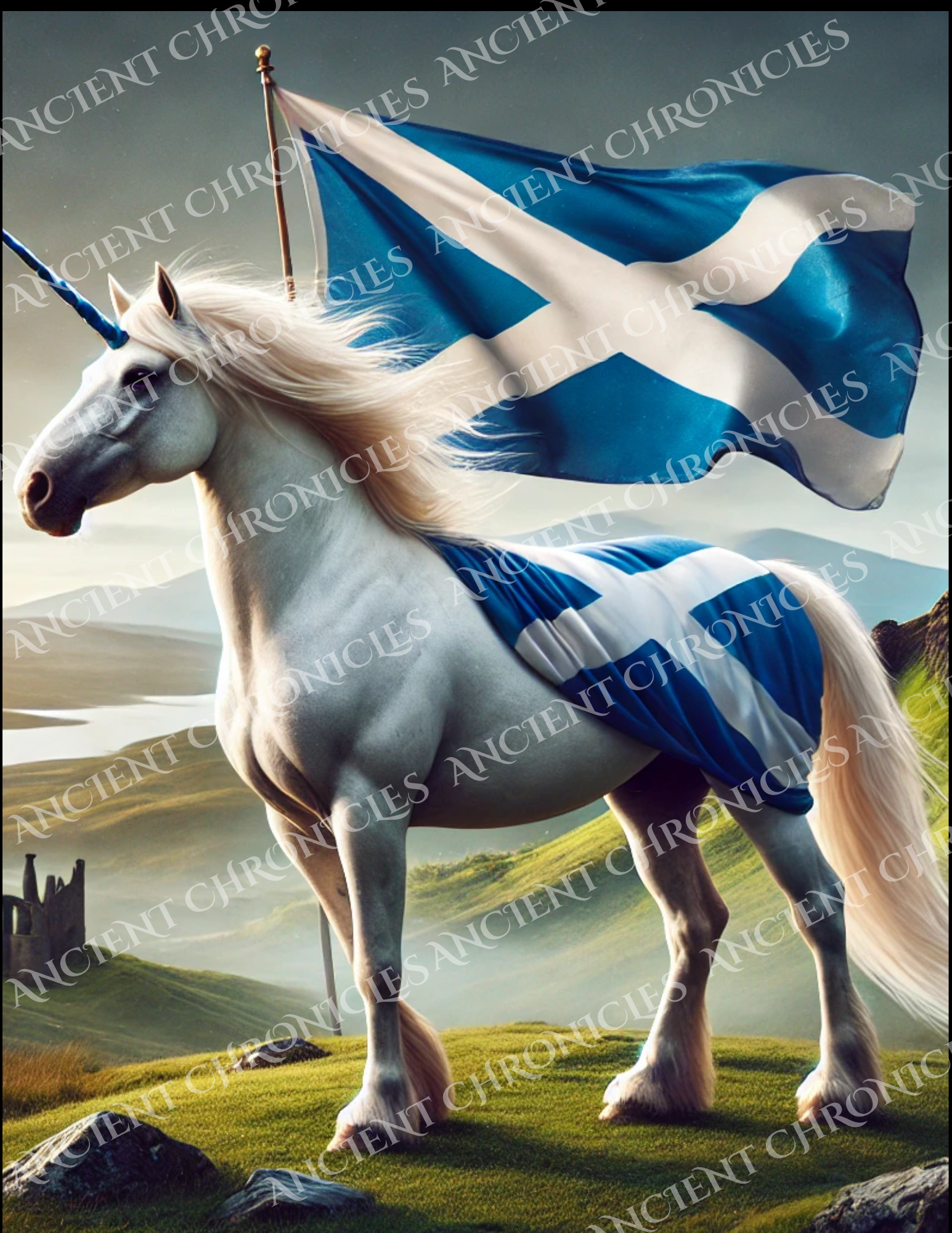 Scottish Unicorn Wall Art – Majestic National Symbol with Saltire Flag | Digital Download