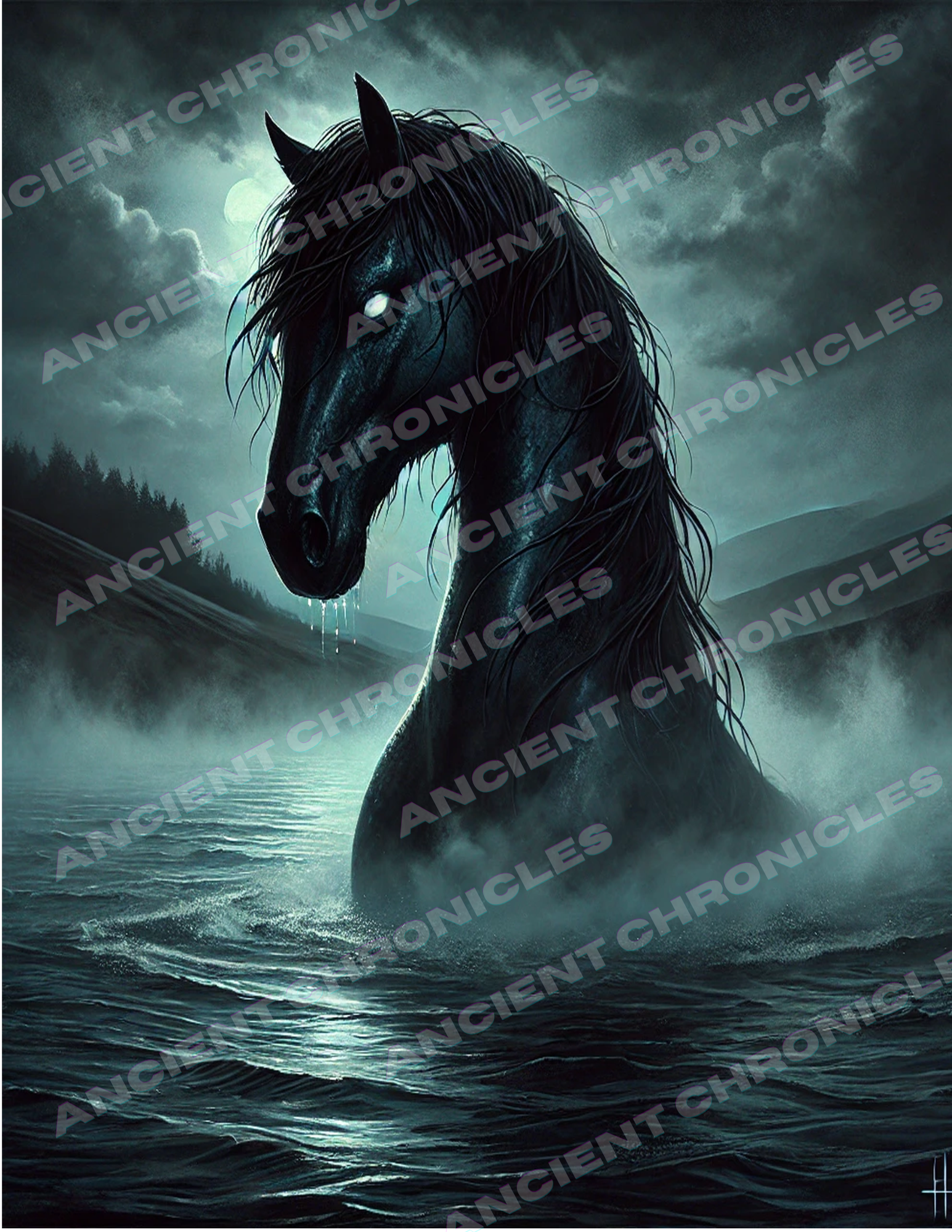 Haunted Kelpie Wall Art – Eerie Kelpie | Scottish Mythology Dark Fantasy Print | Digital Download