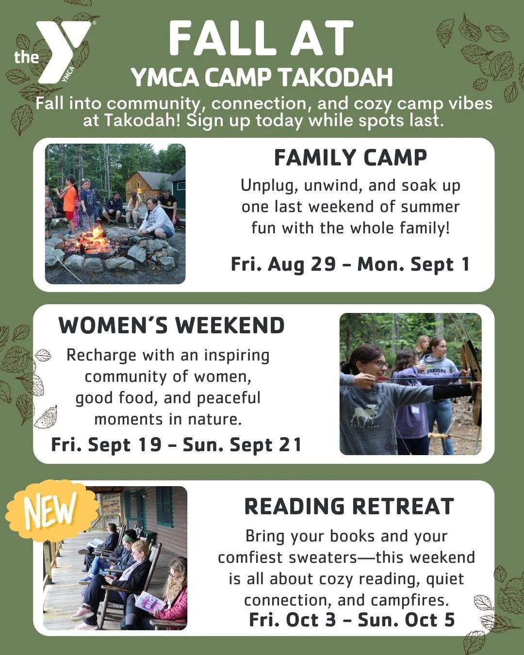 As the summer season comes to a close we are thinking about fall. Join us at Takodah all fall long for anyone of our fun weekends! 🍂🛶🌲
🔗 LINK IN BIO