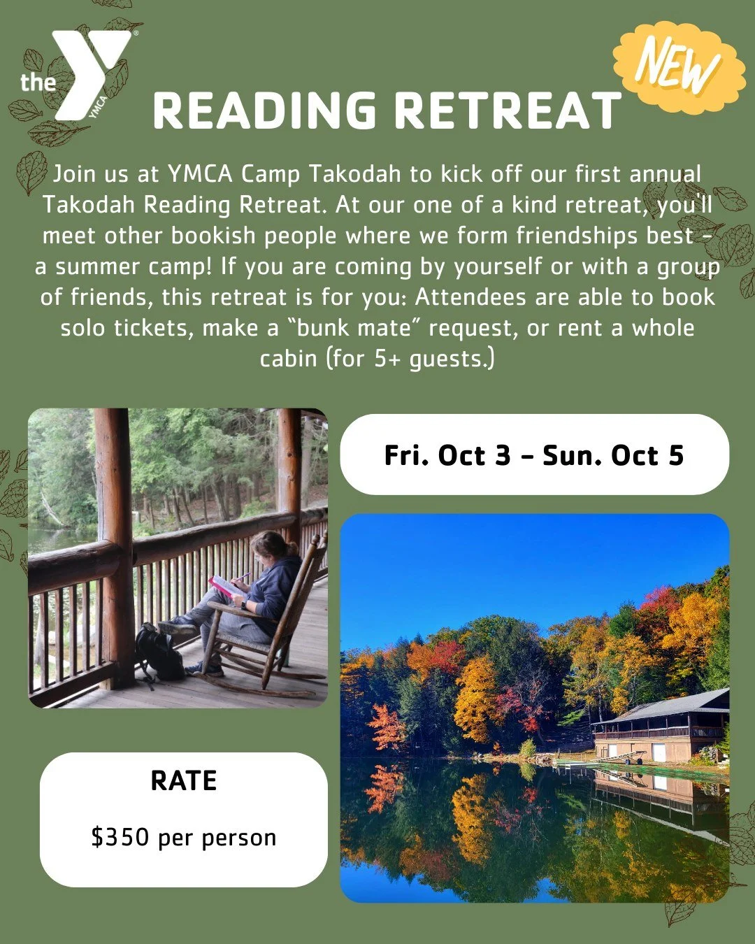 What better place to spend a quite weekend reading, doing fun activities, and making bookish friends!? Join us at Takodah for a big weekend long book club!
🔗 Register at the link in our bio