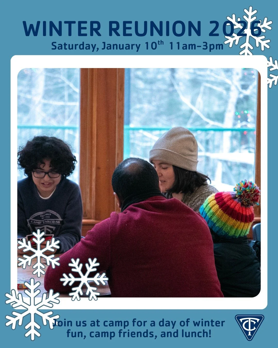 What? WINTER REUNION ❄️🌲
When? Saturday, January 10th 11am-3pm 🕒
Who? YOU and your besties! 🫵
Why? To have fun, see camp in the winter, and connect with camp friends! 🩵
How? Click the link in bio 🔗