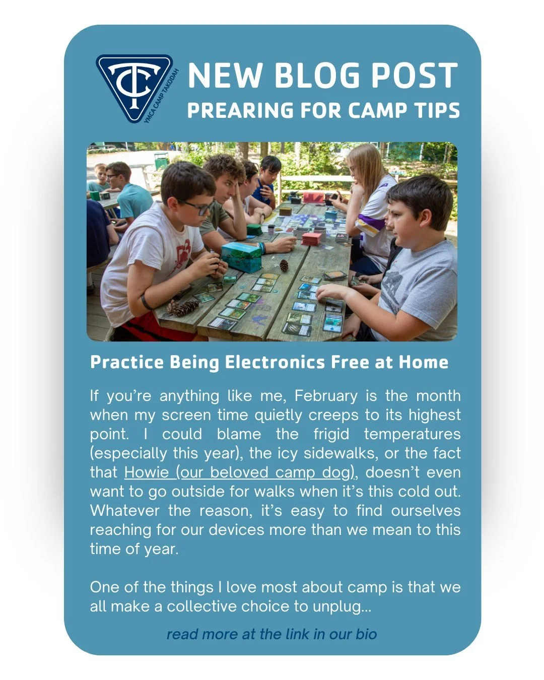 Check out our latest blog post! How putting down the iPad can help prepare your camper for camp. 

Be sure to check back because each month we'll be sharing tips &amp; tricks to help families prepare for camp.