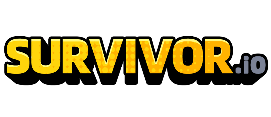 Survivor.io logo, bold yellow letters with circular patterns on a black background.