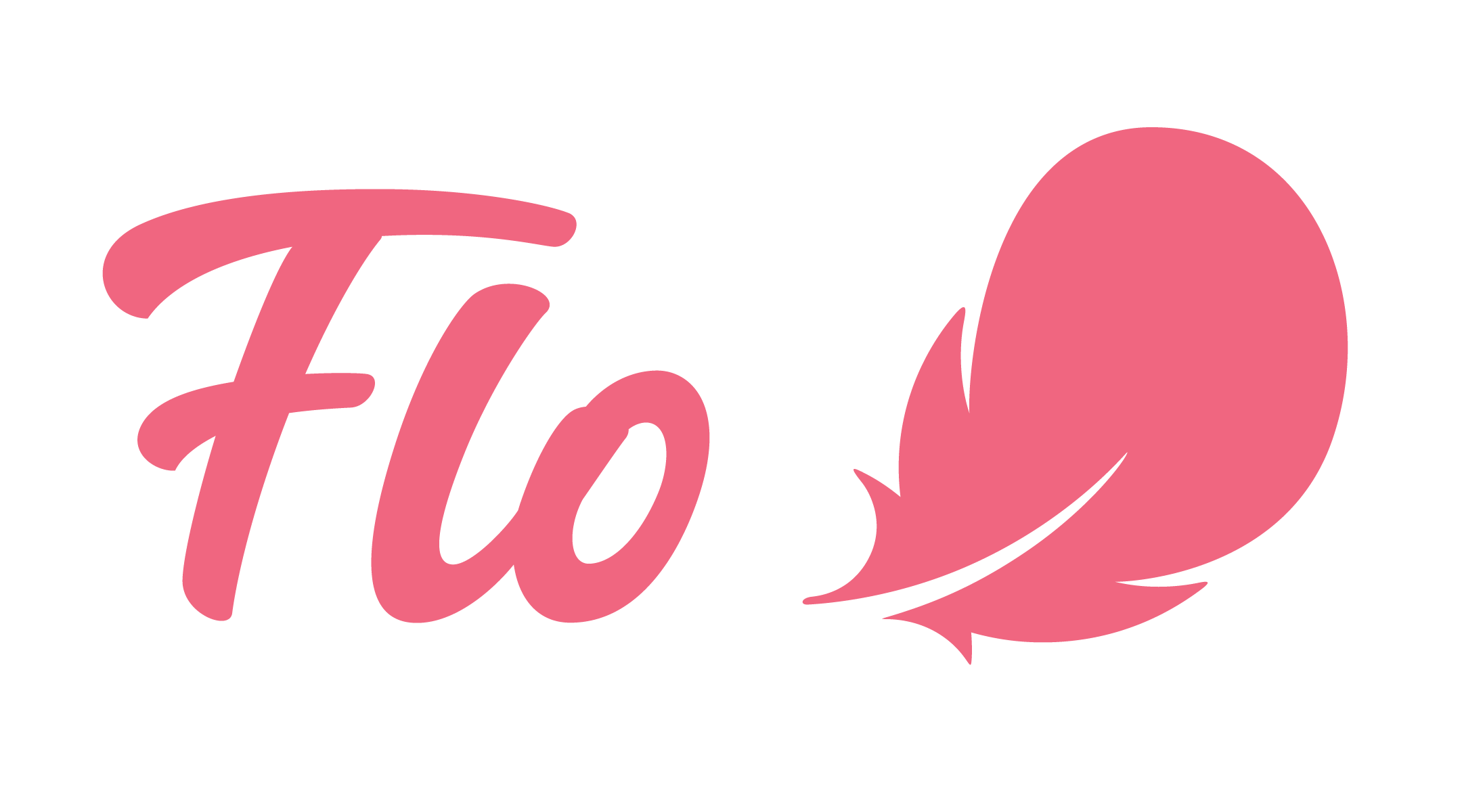 "Flo" logo with stylized pink feather