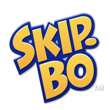 Skip-Bo logo with yellow lettering and blue outline on a black background.