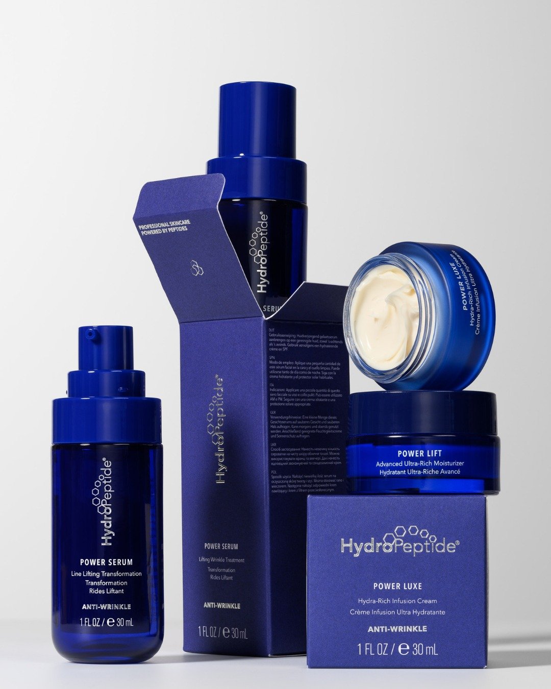 Three hero formulas. One goal: visibly smoother, firmer, deeply hydrated skin&mdash;right when it matters most.

Our results and many of our most noticeable client transformations are supported by this core HydroPeptide performance trio, formulated w